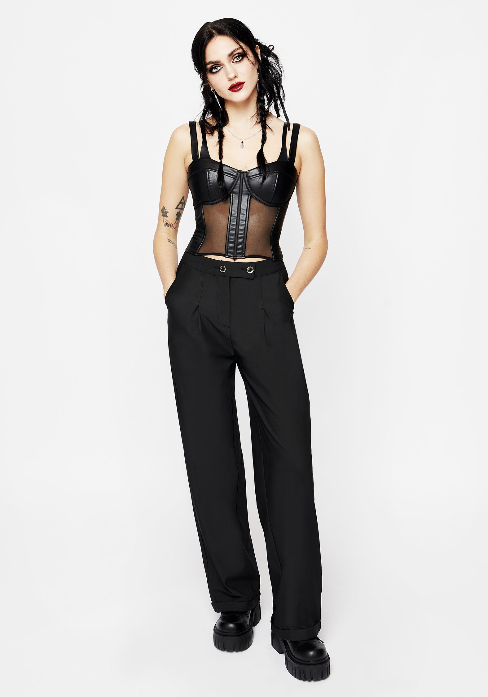 Black Wide Leg Trousers with Moon Buttons | Moonage Tailored