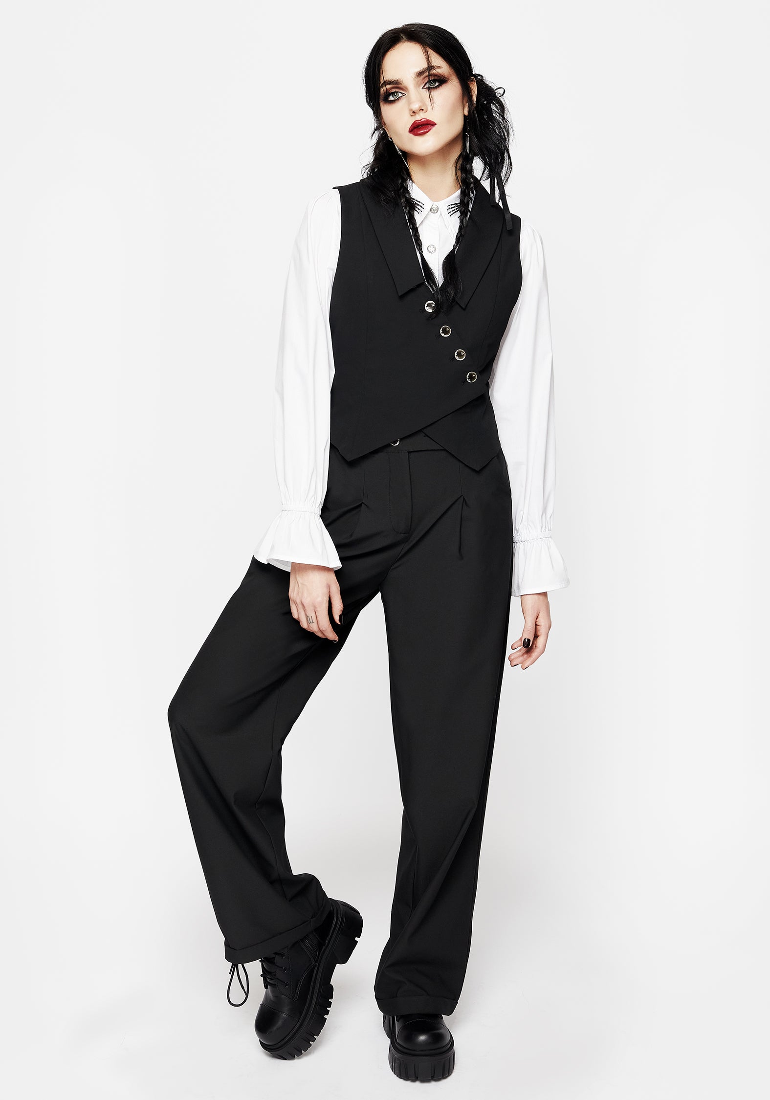 Black Wide Leg Trousers with Moon Buttons | Moonage Tailored