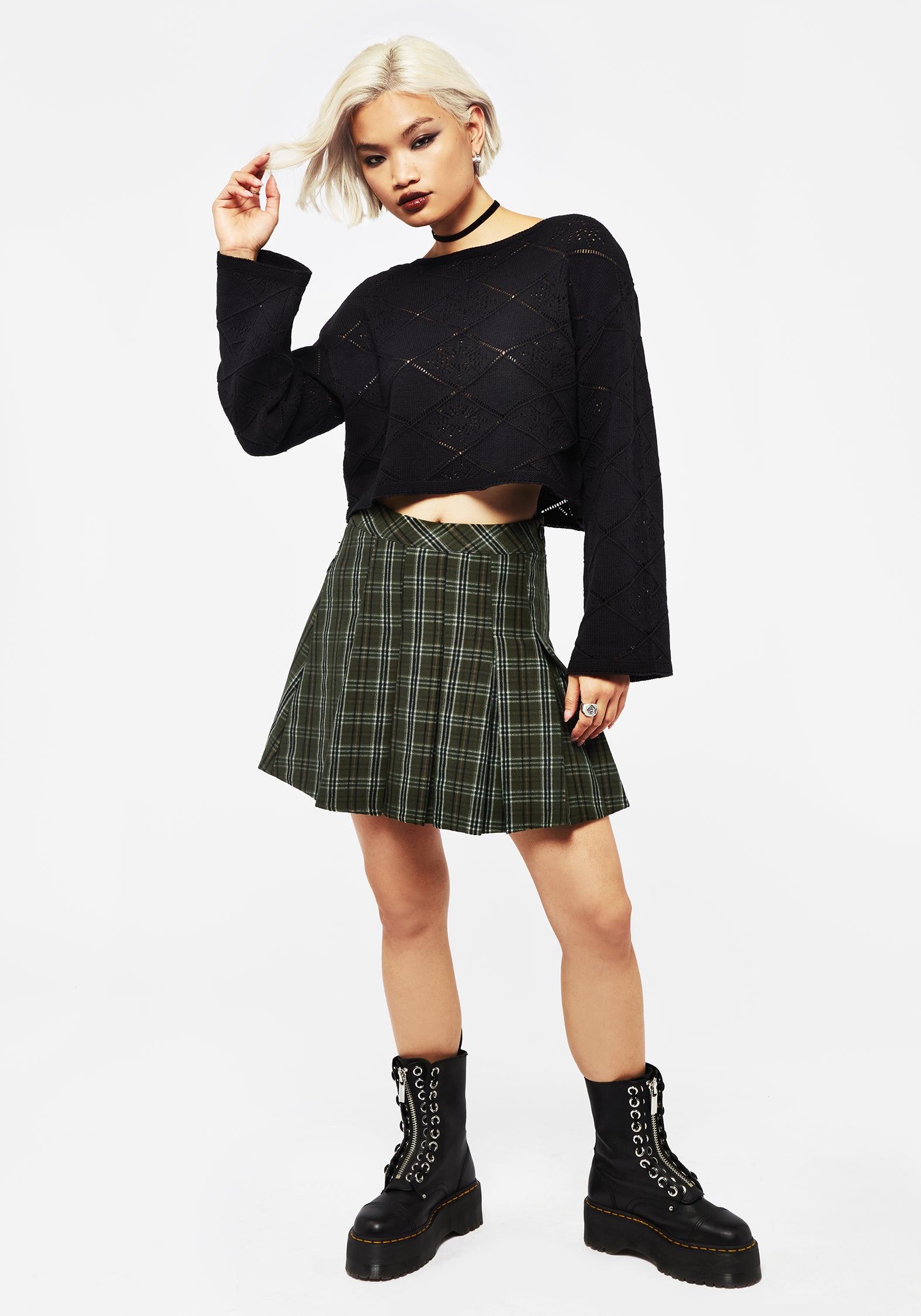 Pointelle Knit Crop Jumper with Long Flute Sleeves | Eliana