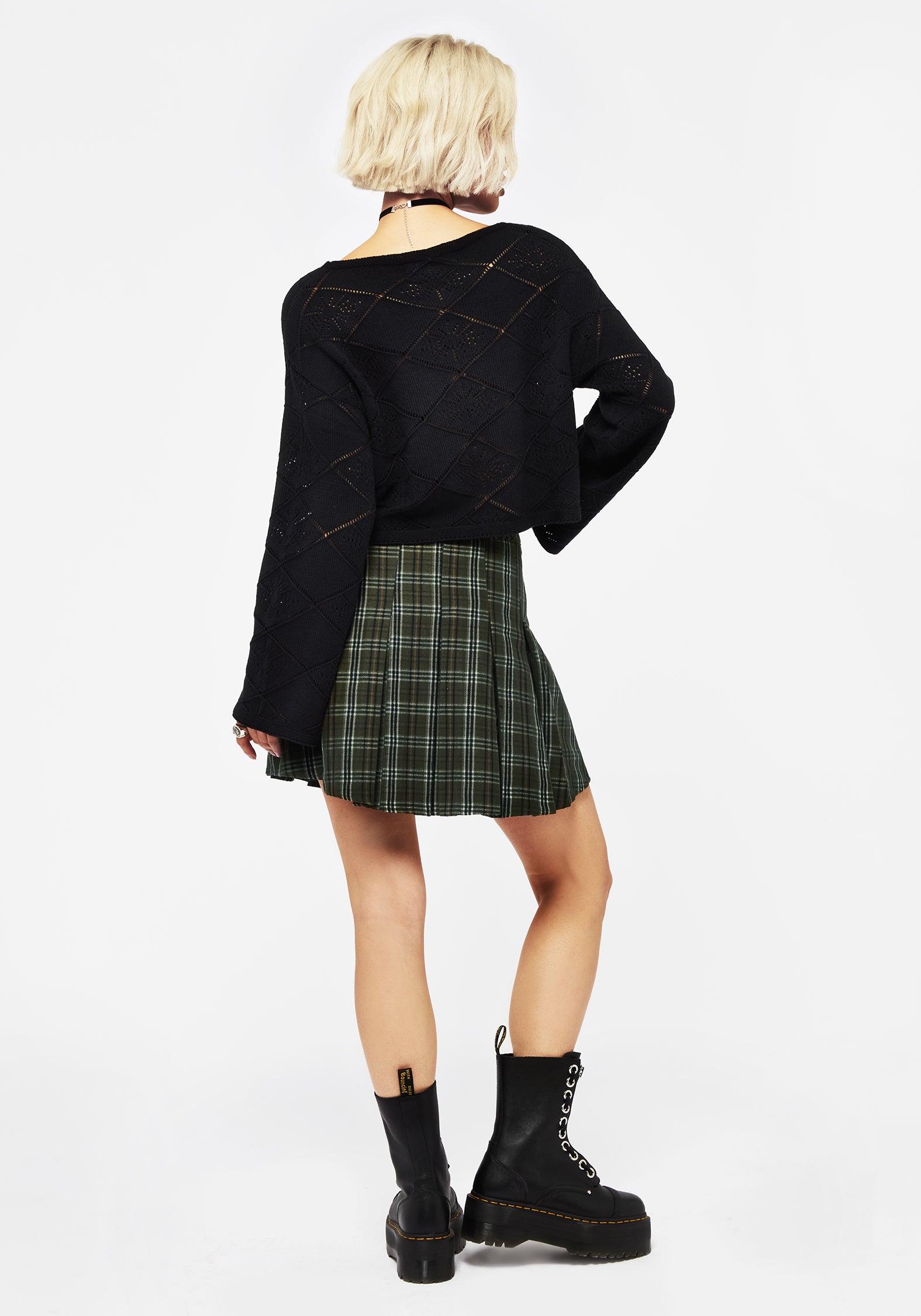 Pointelle Knit Crop Jumper with Long Flute Sleeves | Eliana