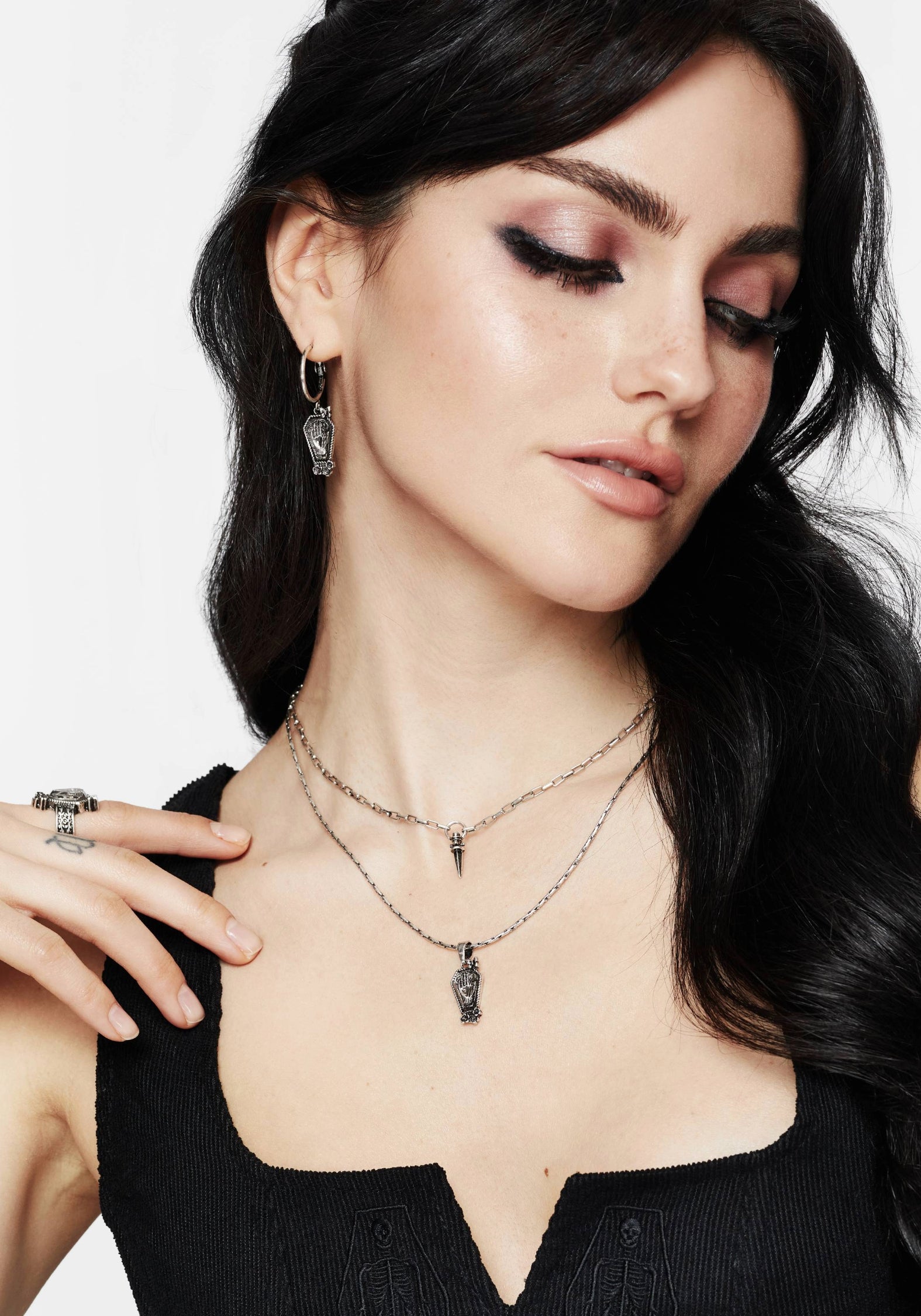 Silver Coffin & Dagger Charm Necklace | Arbor Coffin Pendant