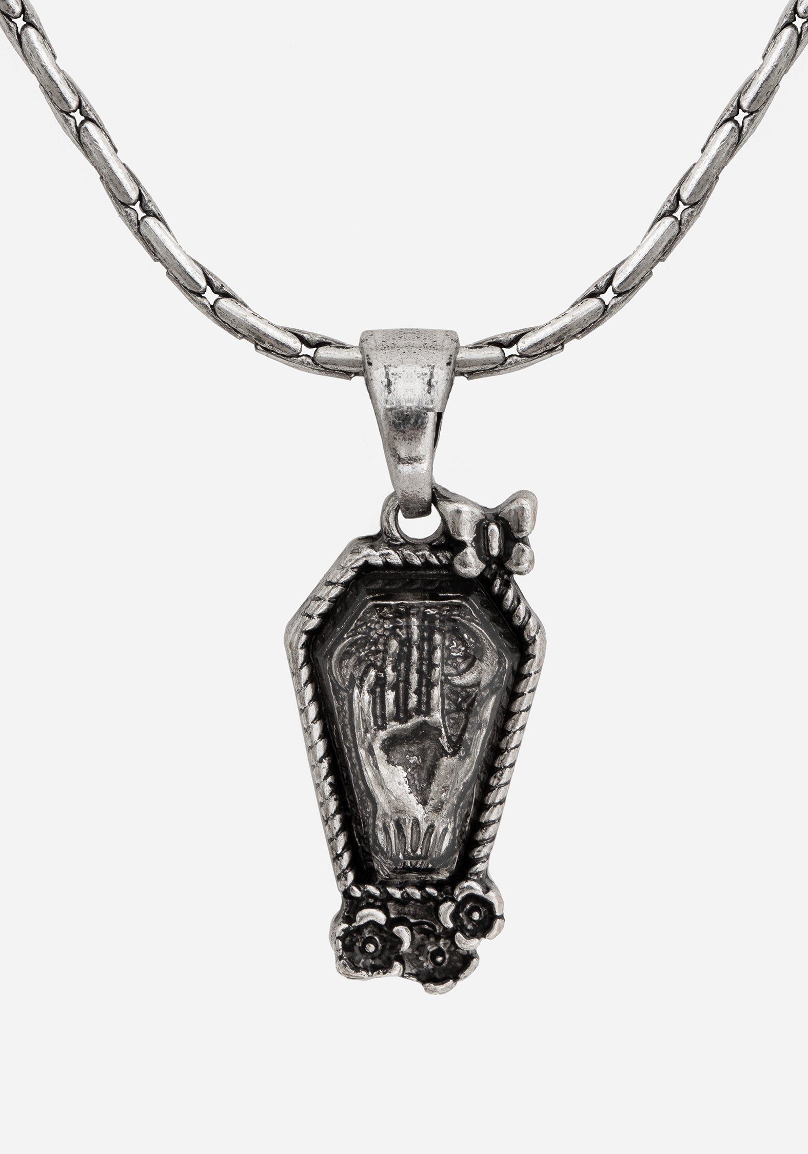 Silver Coffin & Dagger Charm Necklace | Arbor Coffin Pendant