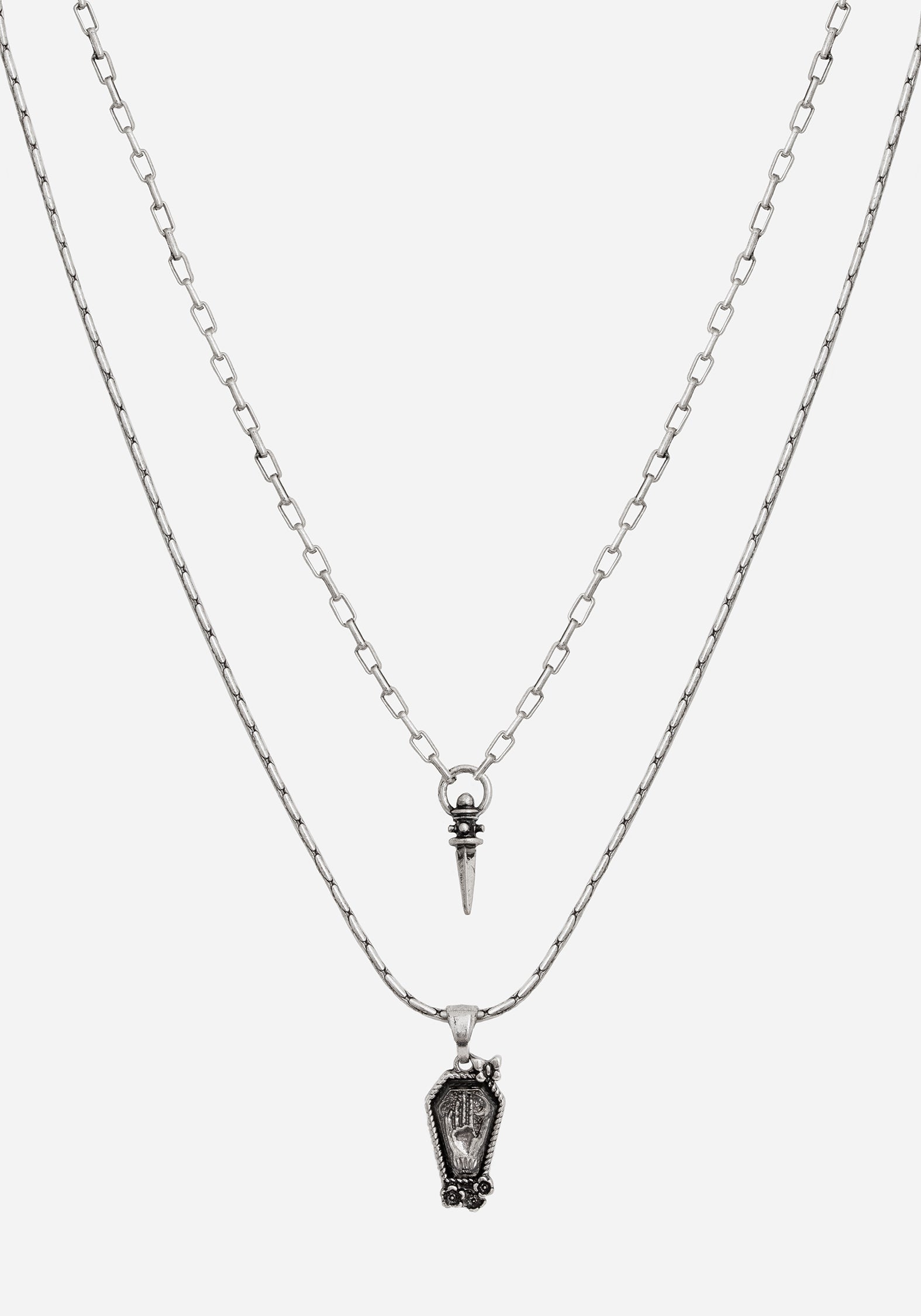 Silver Coffin & Dagger Charm Necklace | Arbor Coffin Pendant