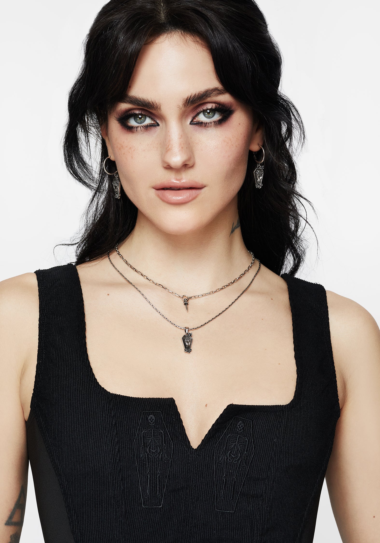 Silver Coffin & Dagger Charm Necklace | Arbor Coffin Pendant
