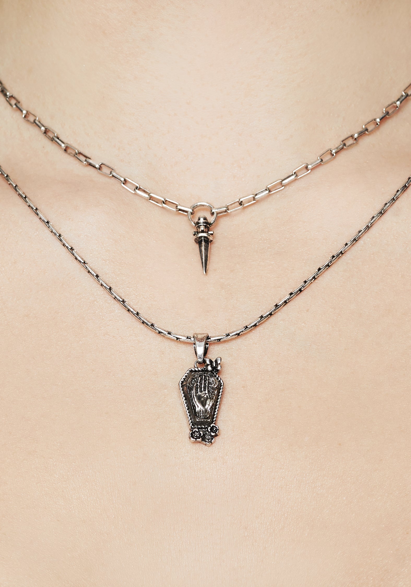 Silver Coffin & Dagger Charm Necklace | Arbor Coffin Pendant