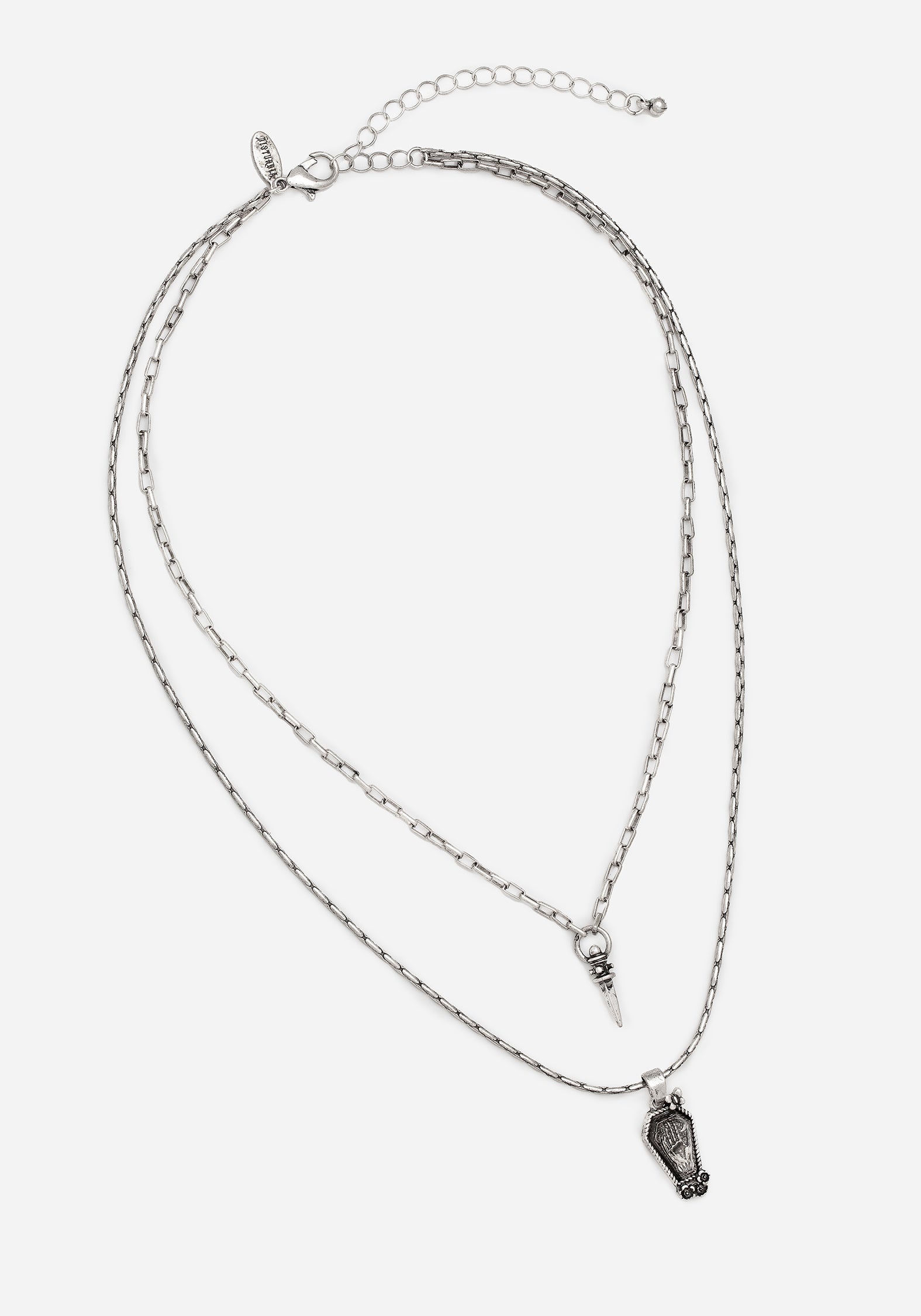 Silver Coffin & Dagger Charm Necklace | Arbor Coffin Pendant
