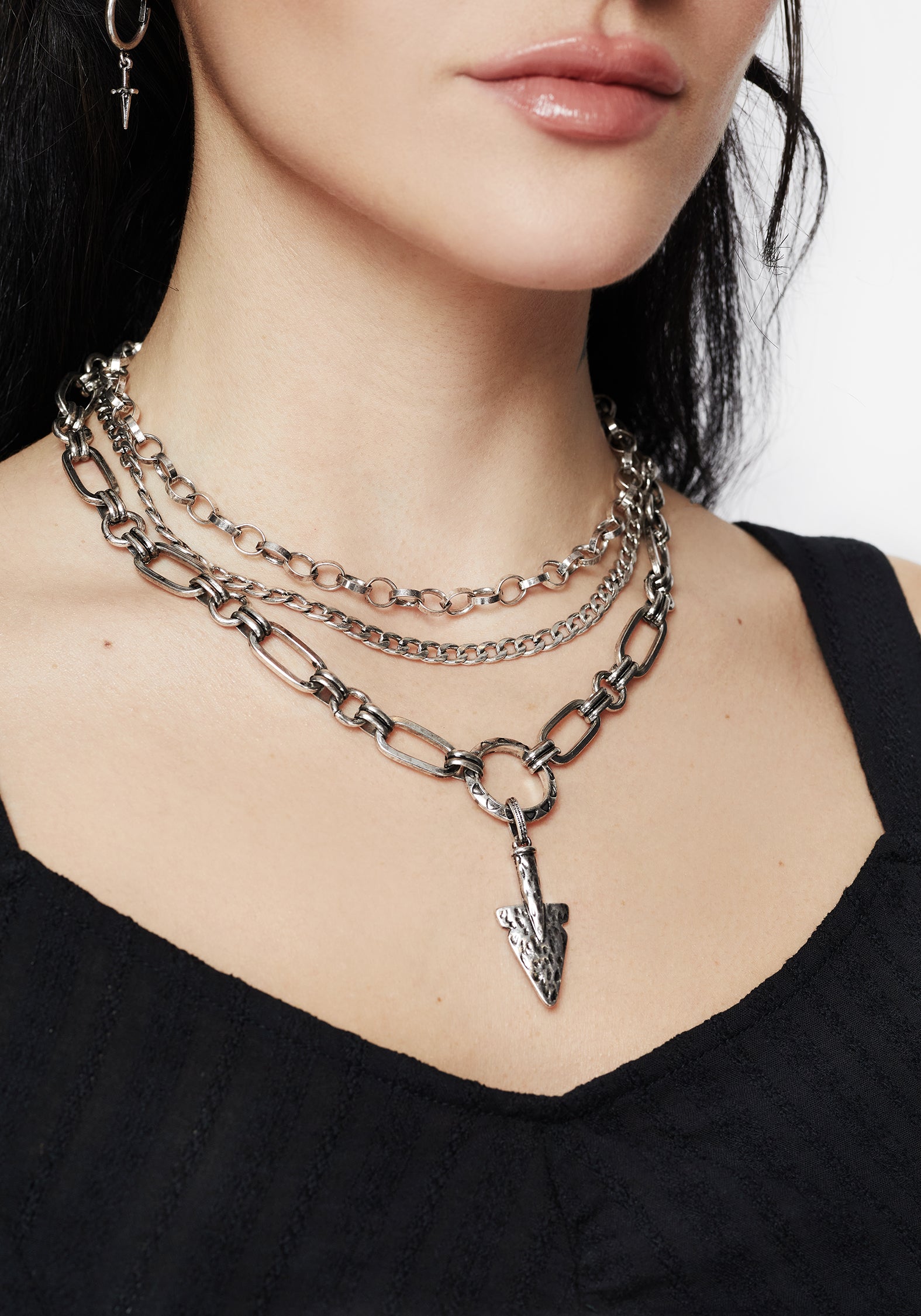 Silver Spear Layered Chain Necklace | Silver Plated & Adjustable Lengths