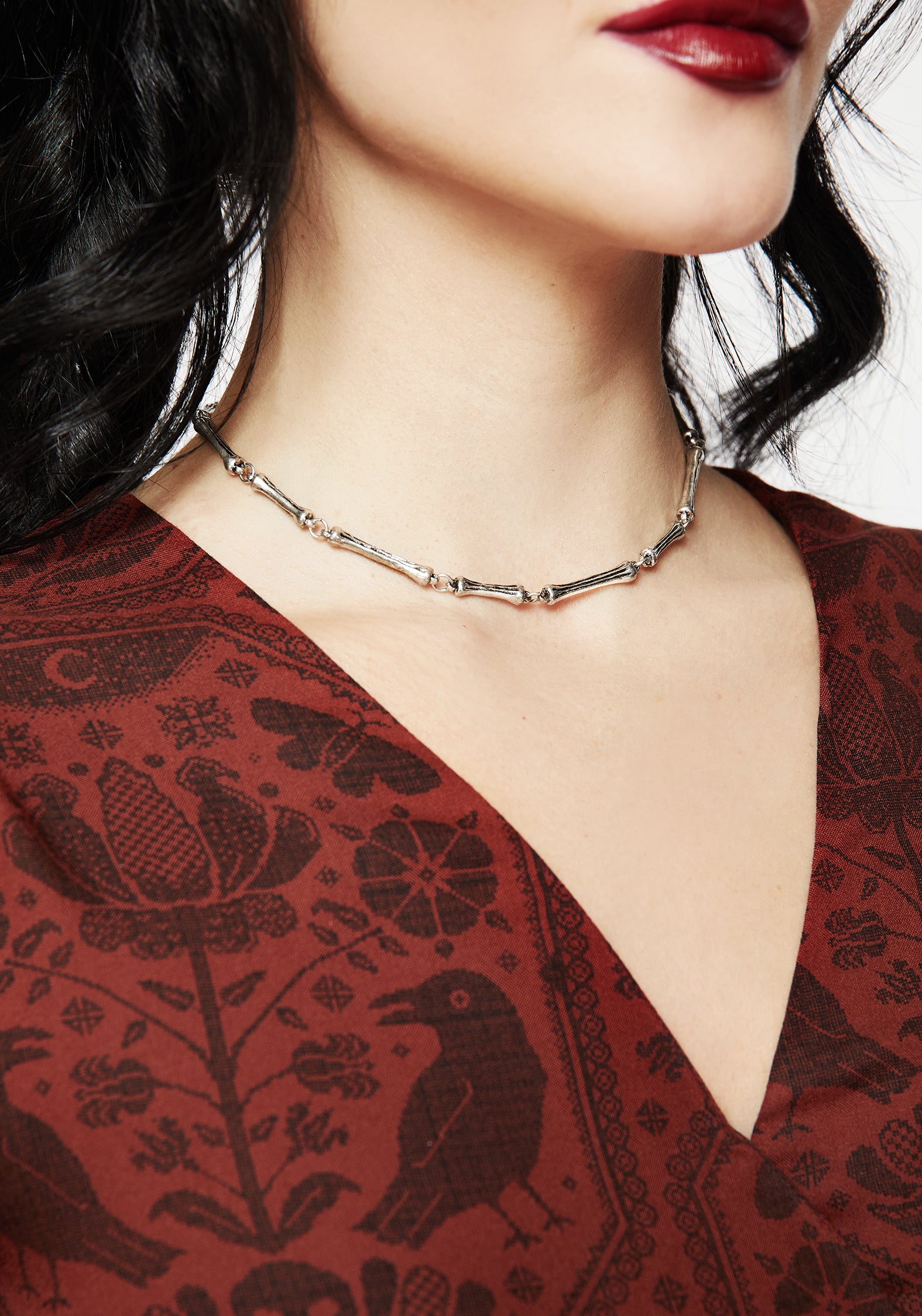 Silver Bones Choker Necklace with Adjustable Lobster Clasp