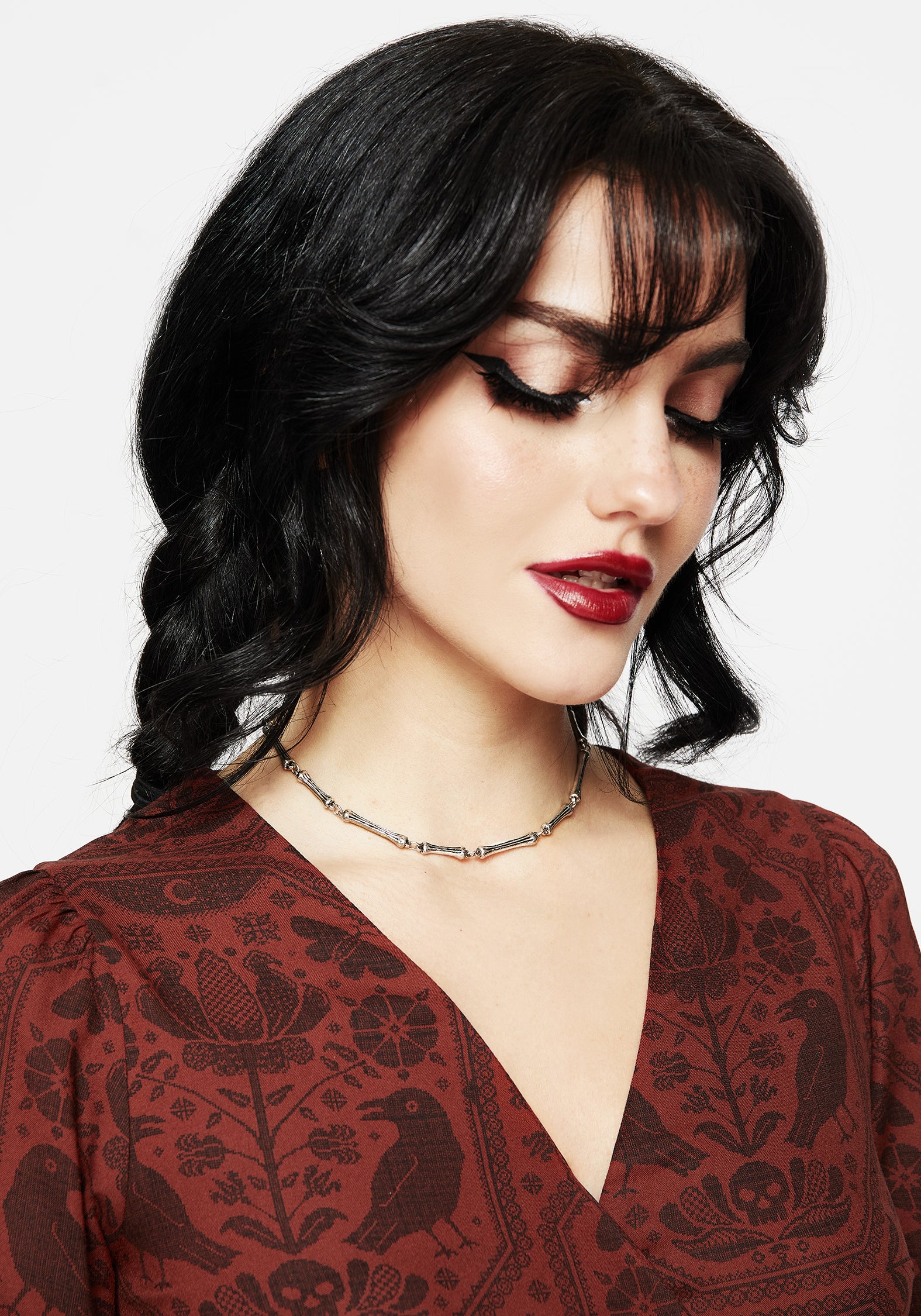 Silver Bones Choker Necklace with Adjustable Lobster Clasp