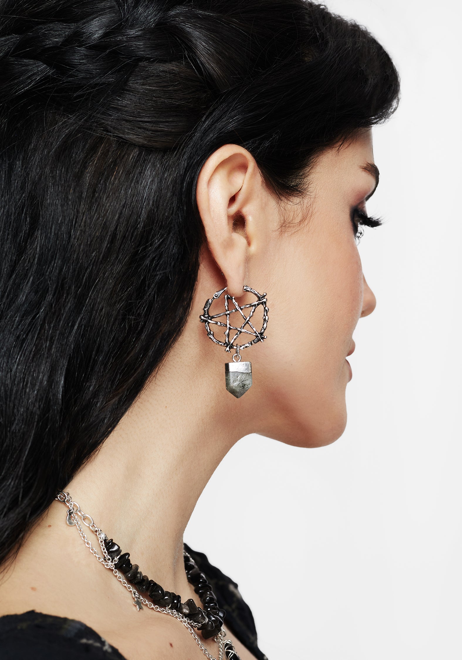 Labradorite Pentagram Hoop Earrings in Silver | Lauma