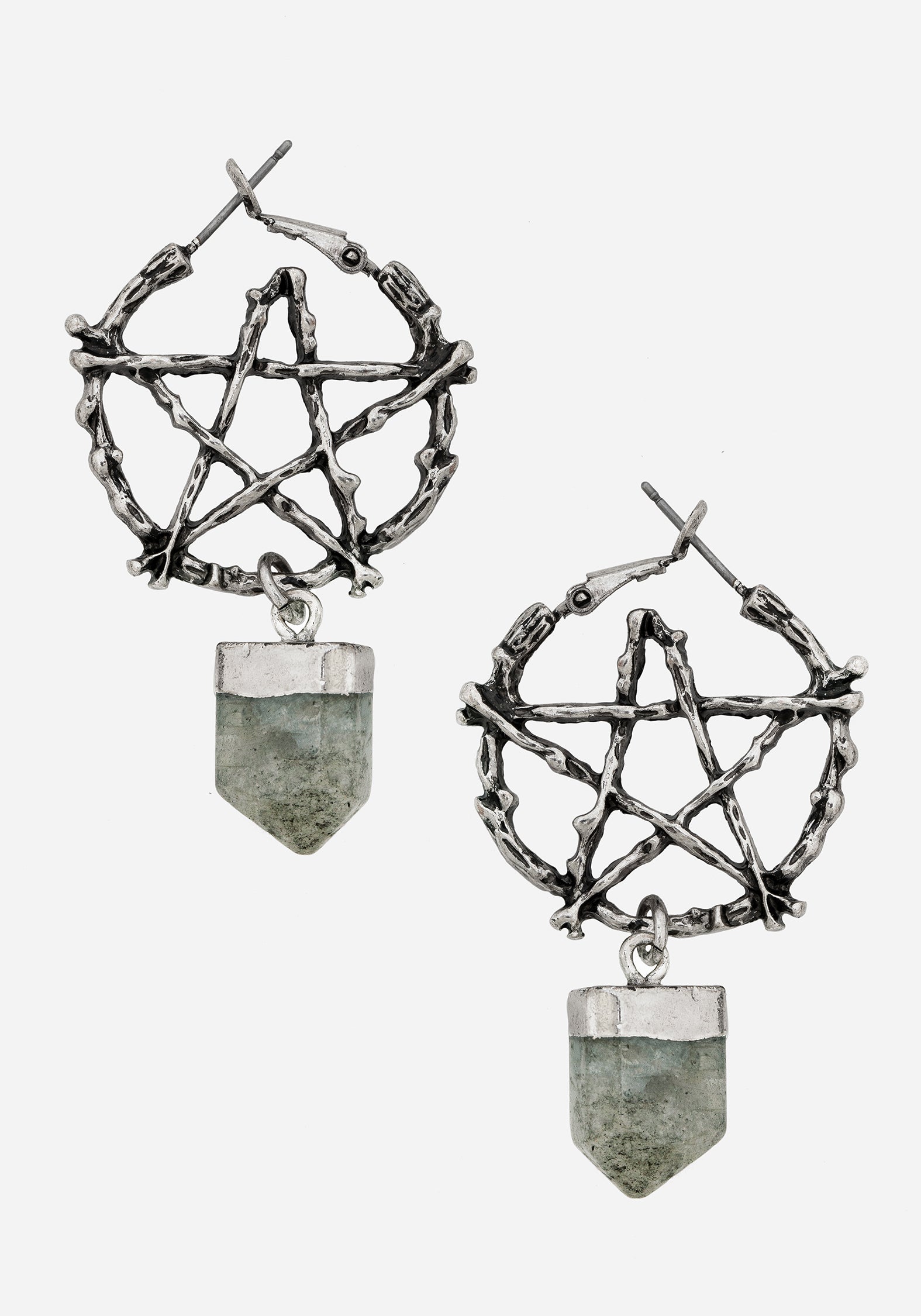 Labradorite Pentagram Hoop Earrings in Silver | Lauma