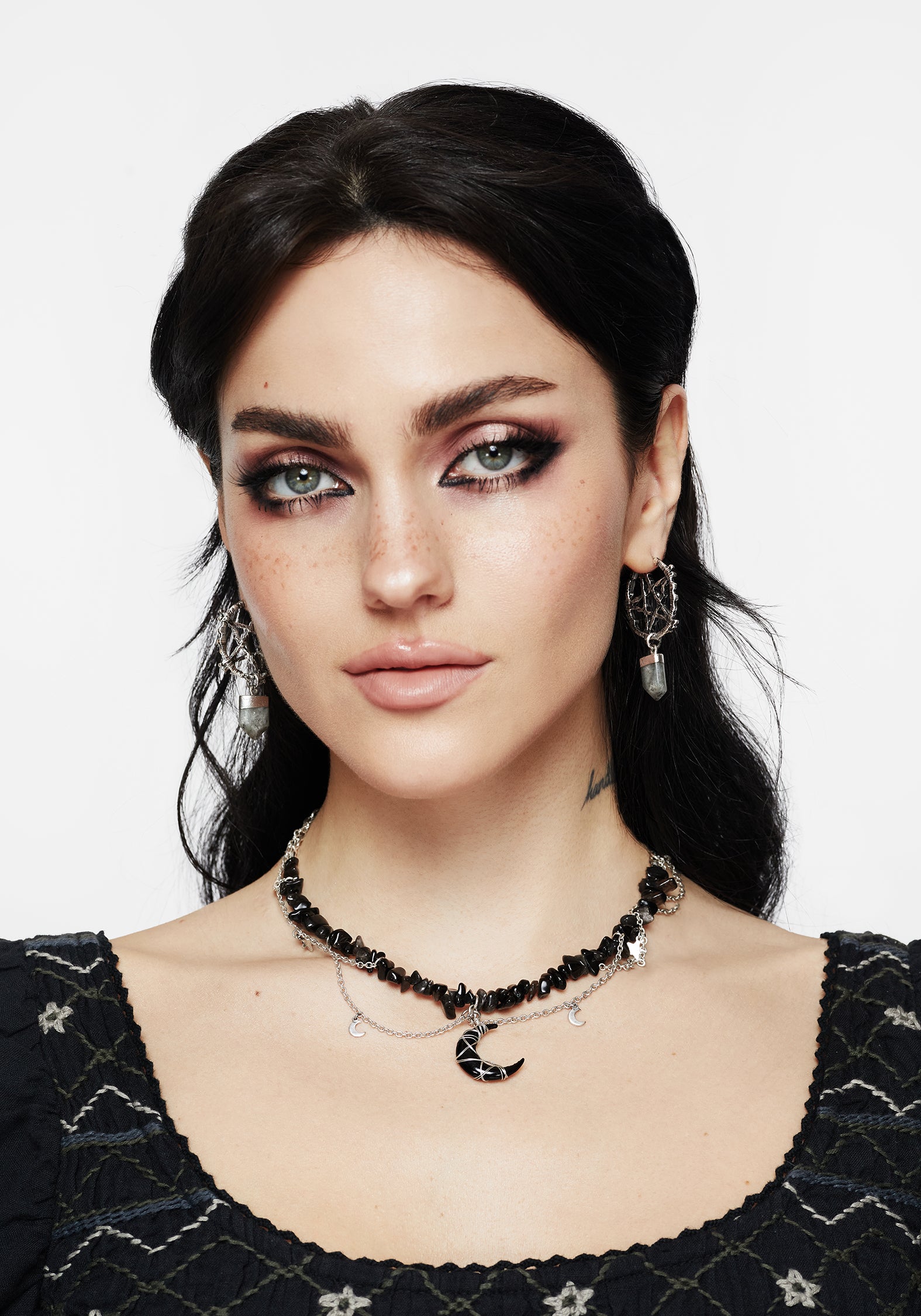 Labradorite Pentagram Hoop Earrings in Silver | Lauma
