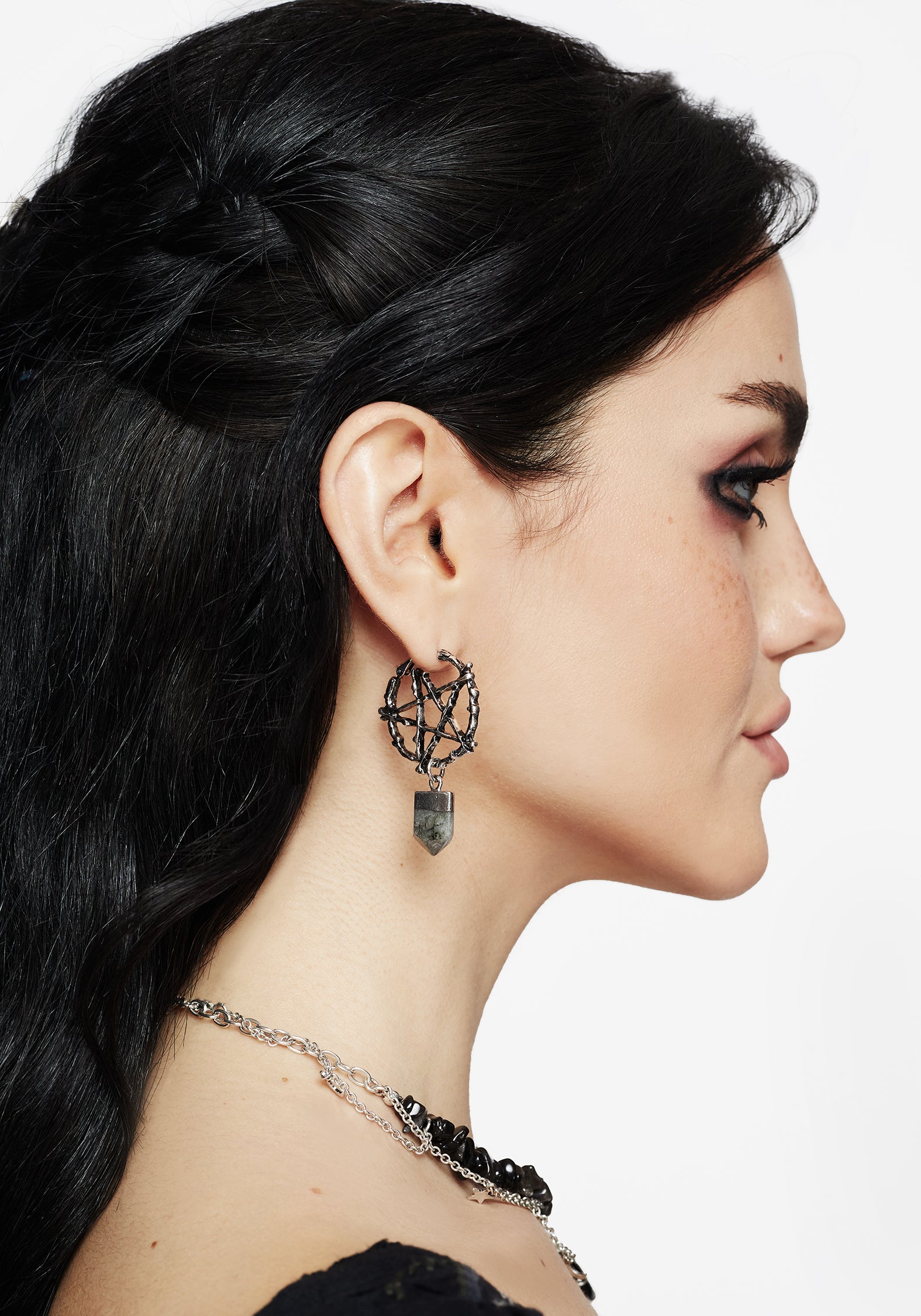 Labradorite Pentagram Hoop Earrings in Silver | Lauma