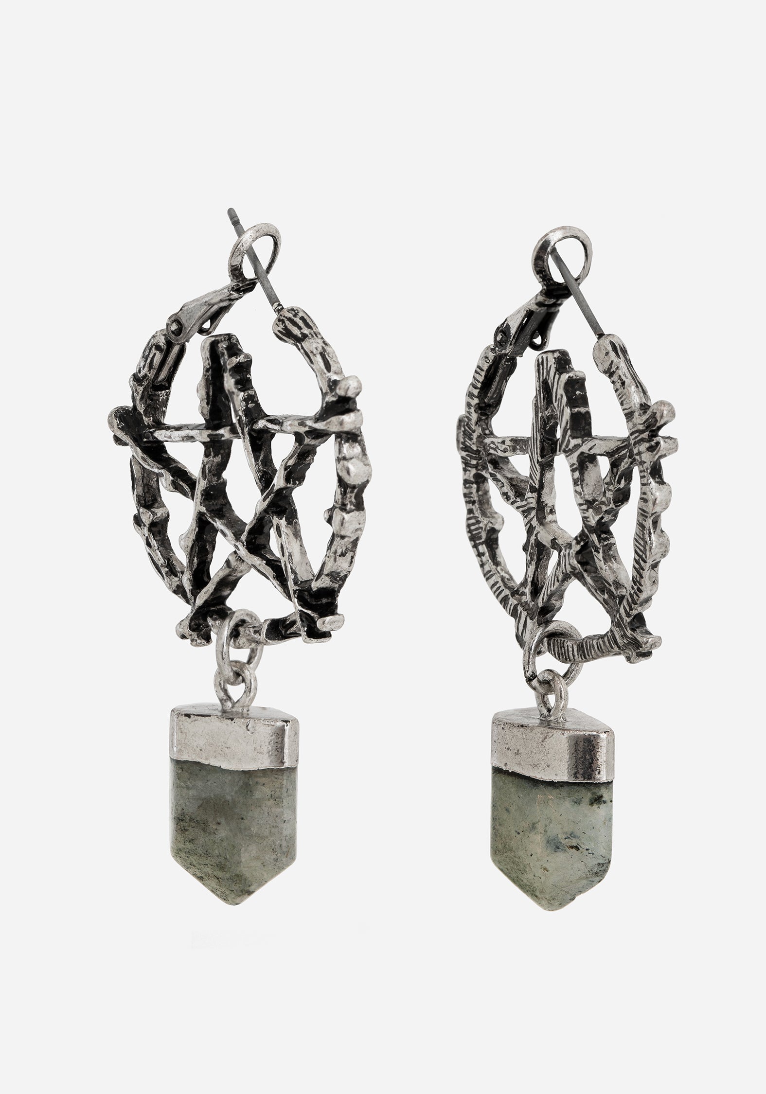 Labradorite Pentagram Hoop Earrings in Silver | Lauma