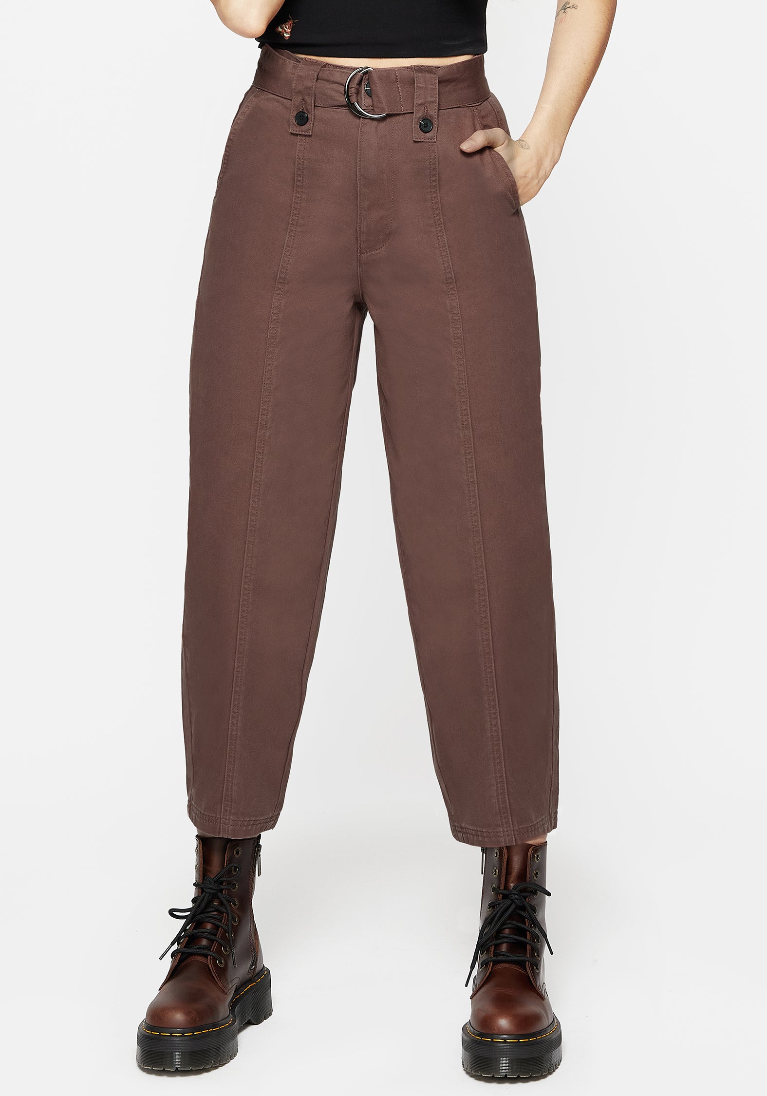 Brown Embroidered Balloon Trousers with Belt | Pinhead Denim