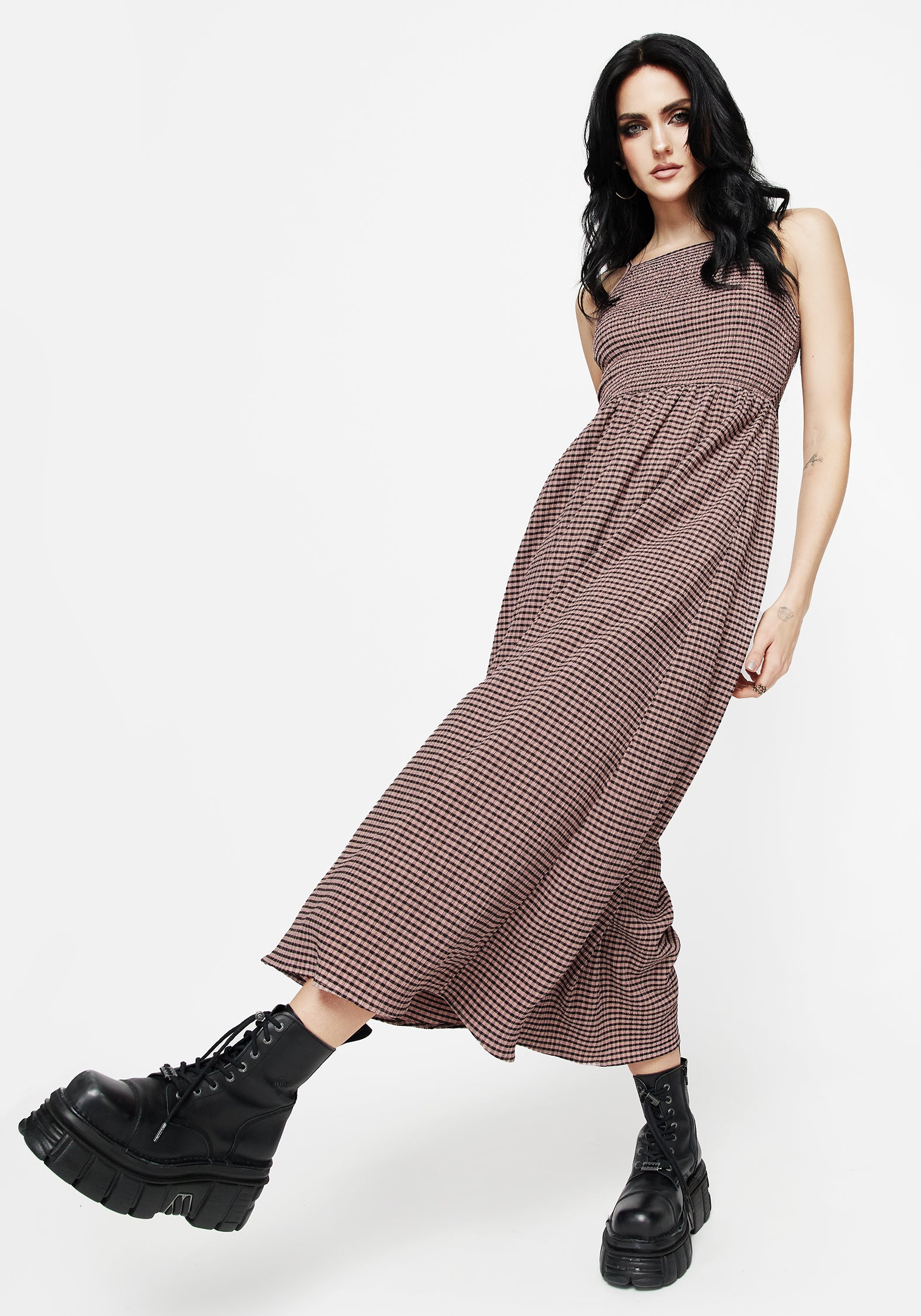 Crinkle Check Racerback Dress with Pockets | Midora