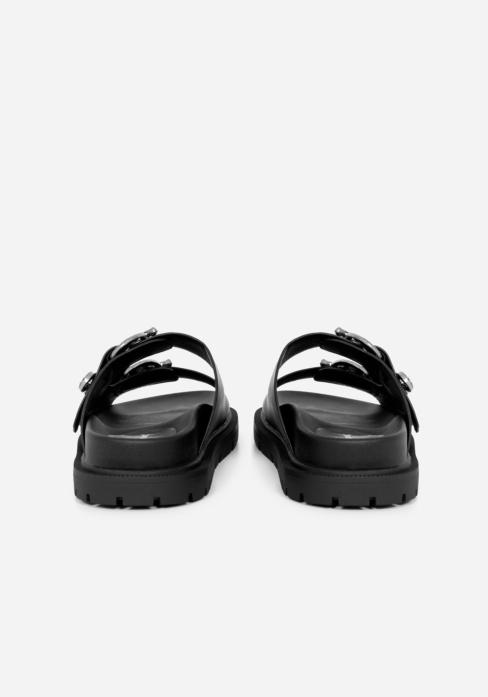 Black Faux Leather Snake Buckle Sandals with Adjustable Straps | Mamba