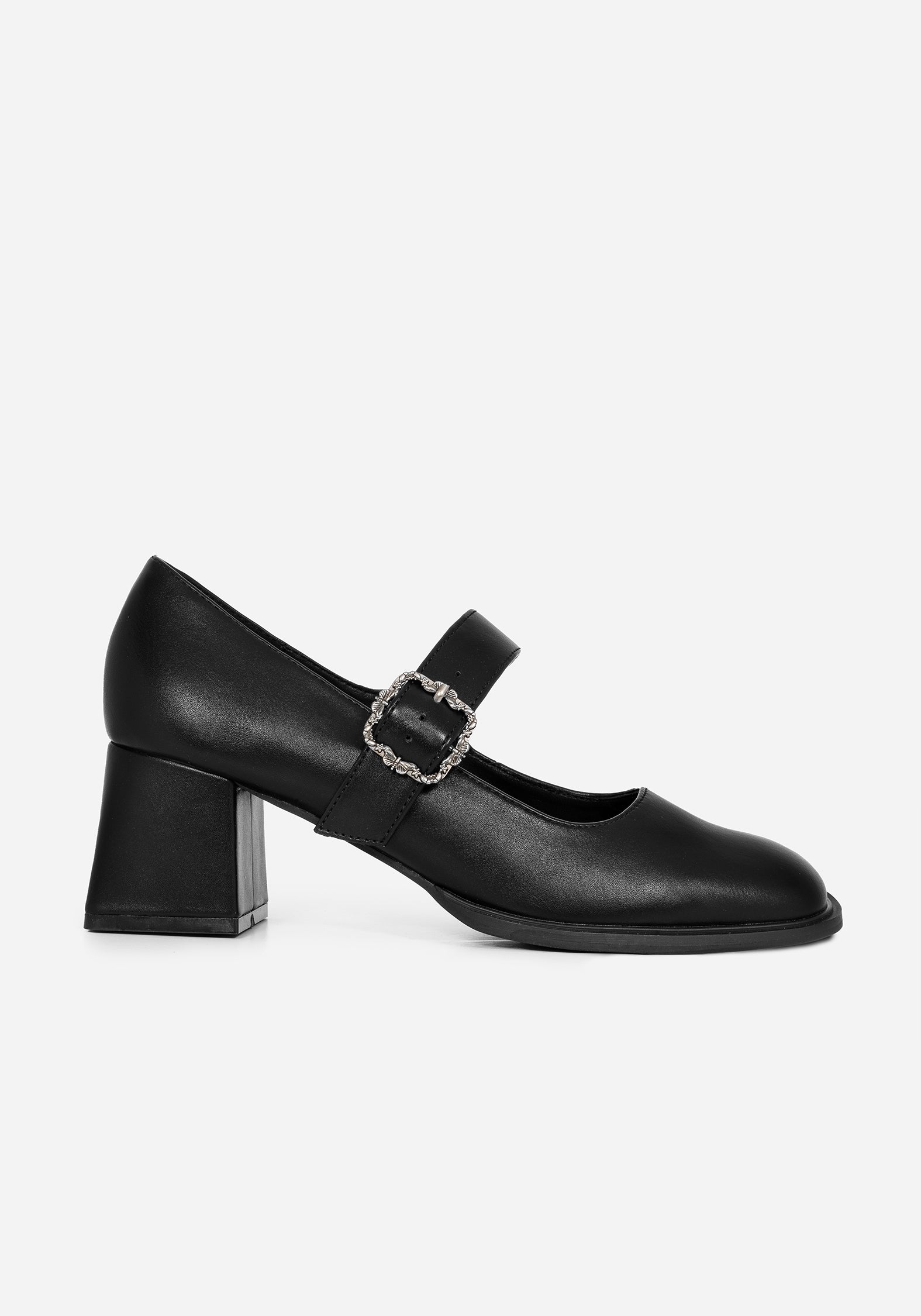 Floral Buckle Mary Jane Shoes with Mid-Heel | Hina