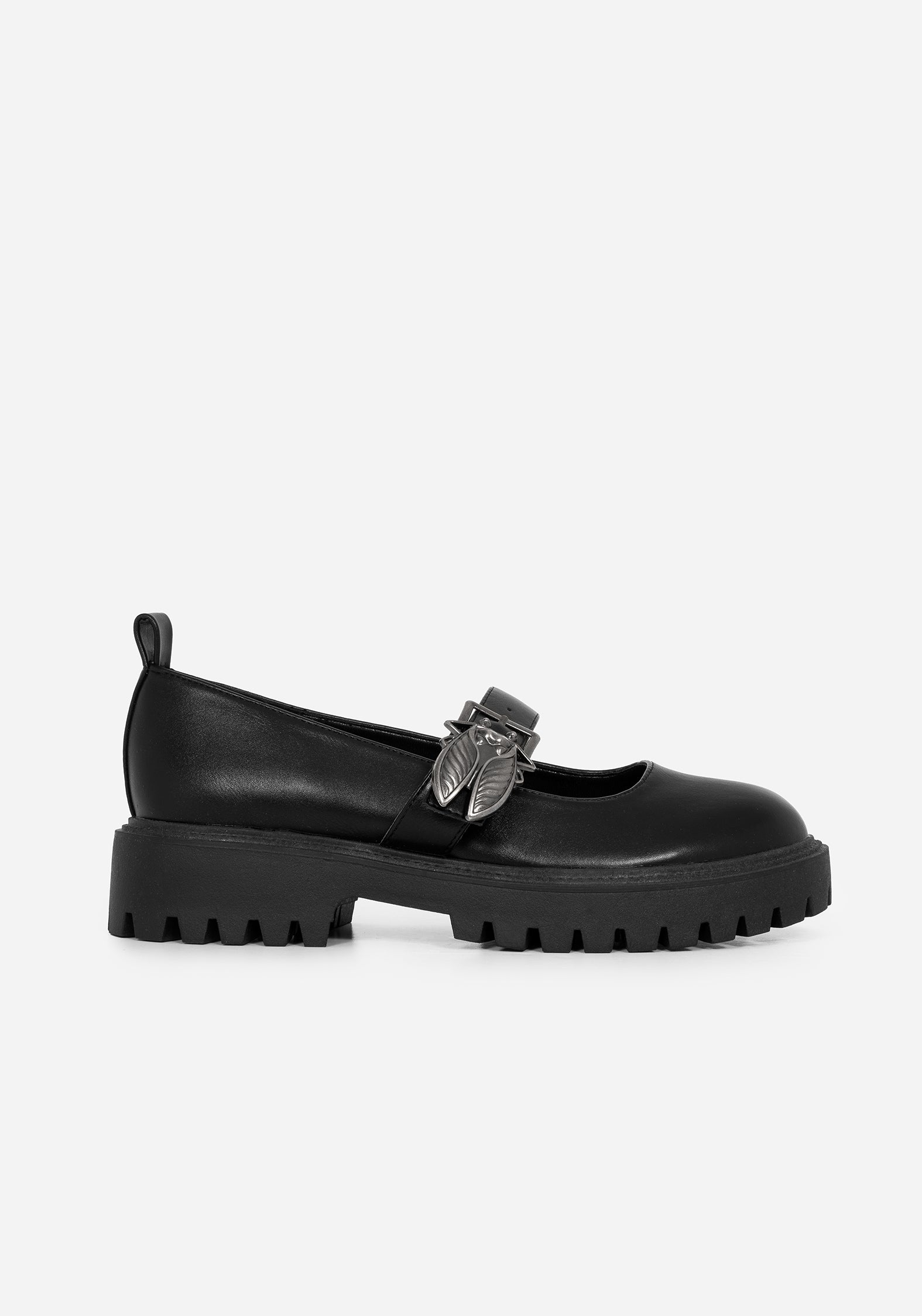 Faux Leather Bug Buckle Mary Jane Shoes with Silver Hardware | Swarm