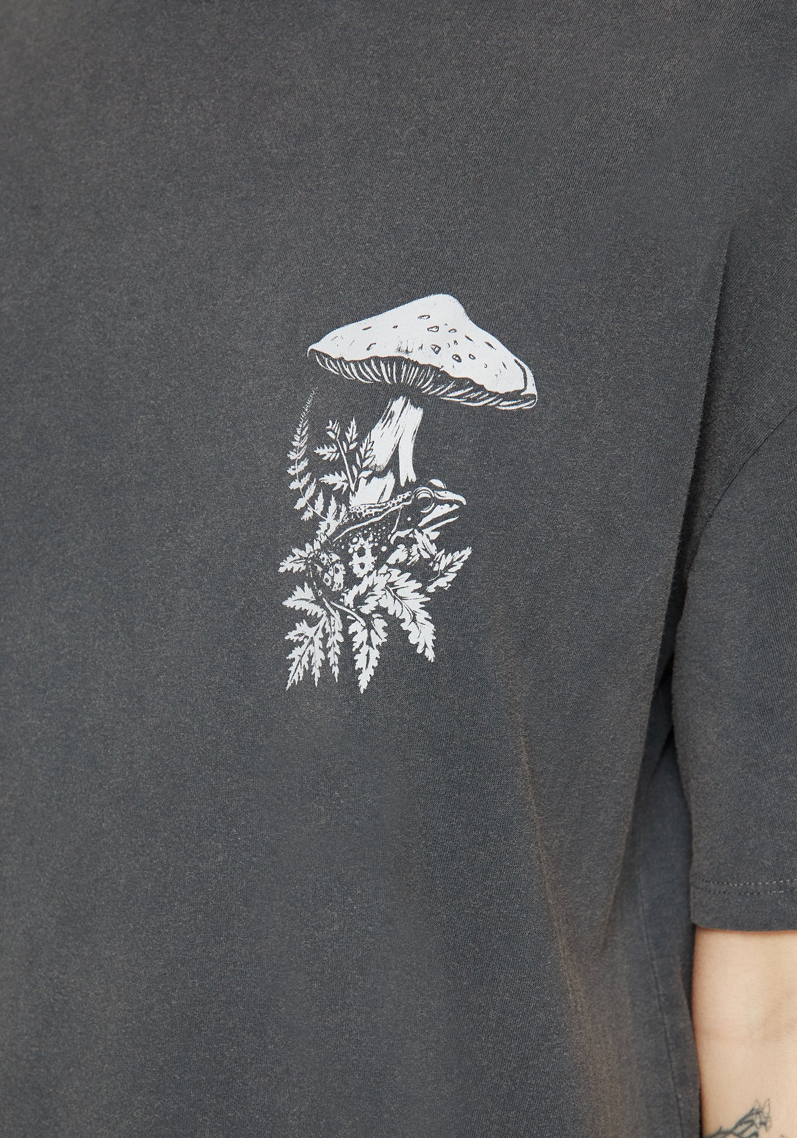 Relaxed Fit Mushroom Print Cotton Tee Dress | Washed Grey