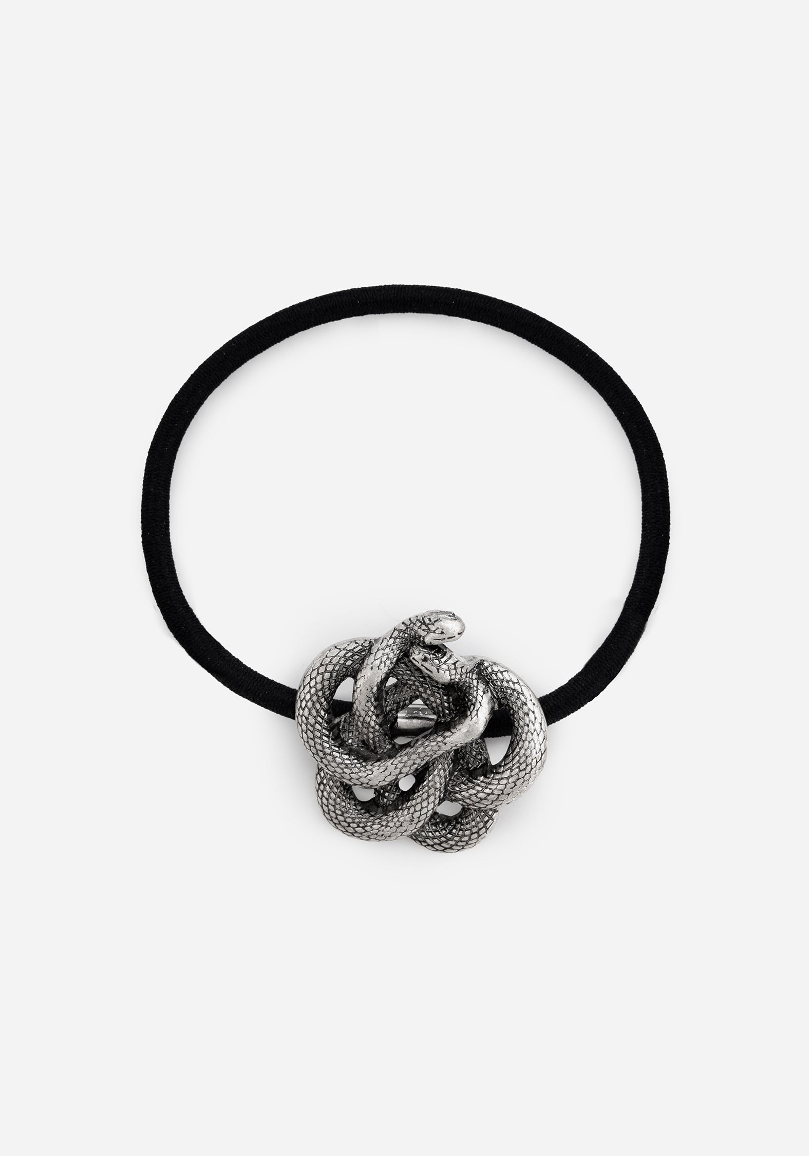 Silver Snake Charm Hair Tie with Black Elastic Band | Silas Twisted Snake