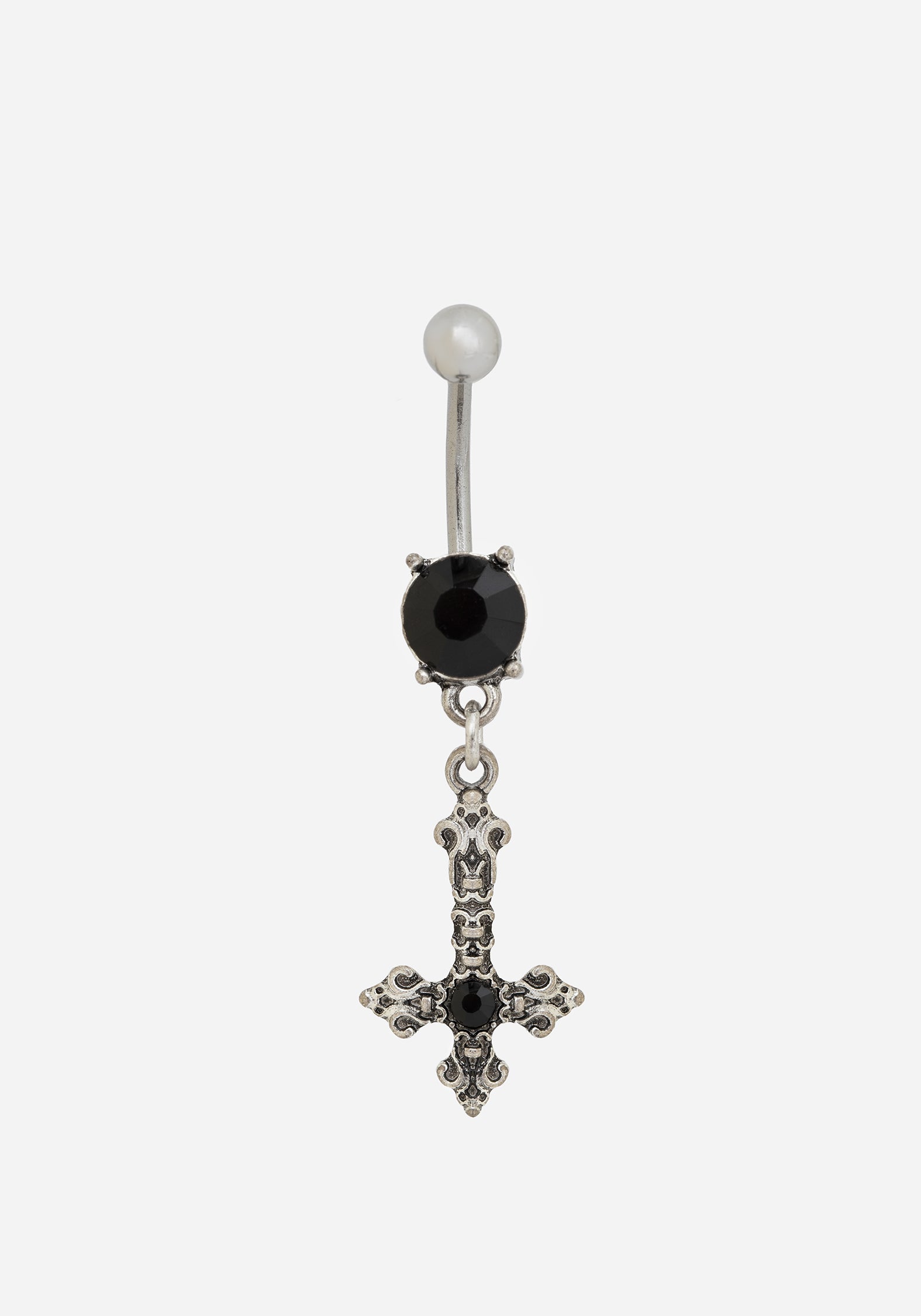 316L Stainless Steel Cross Belly Bar with Onyx Charm | Hazel