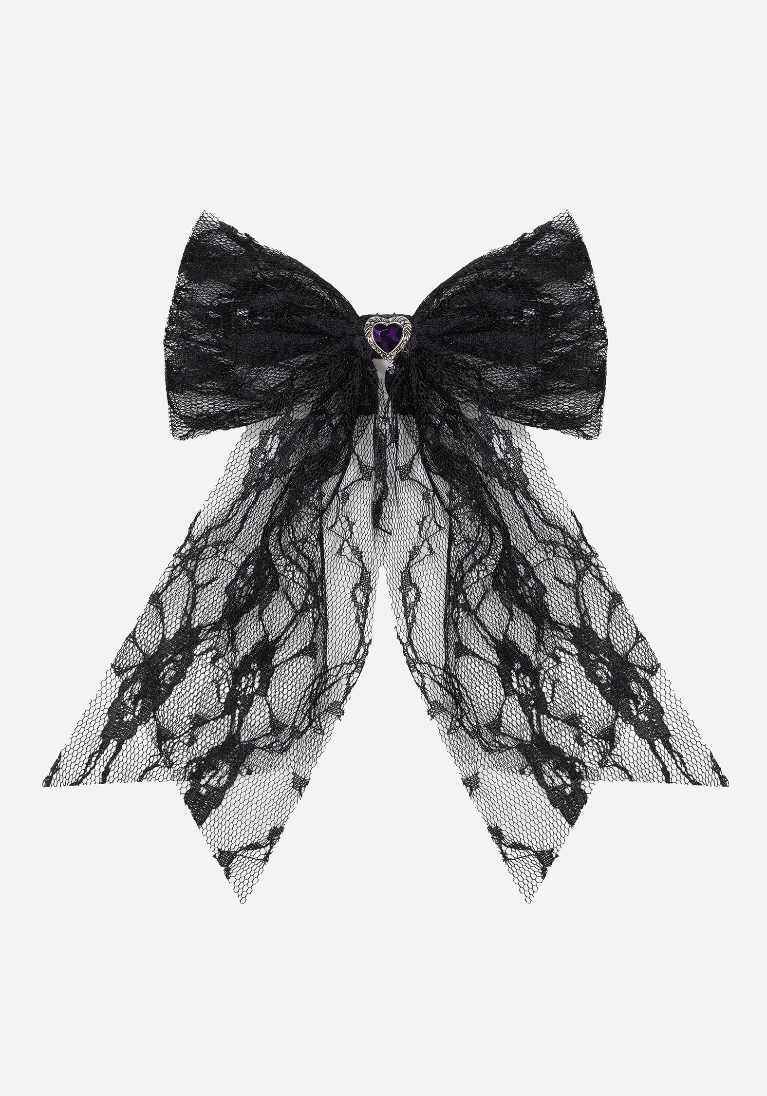 Black Lace Hair Bow with Silver Heart Charm | Melanie Heart