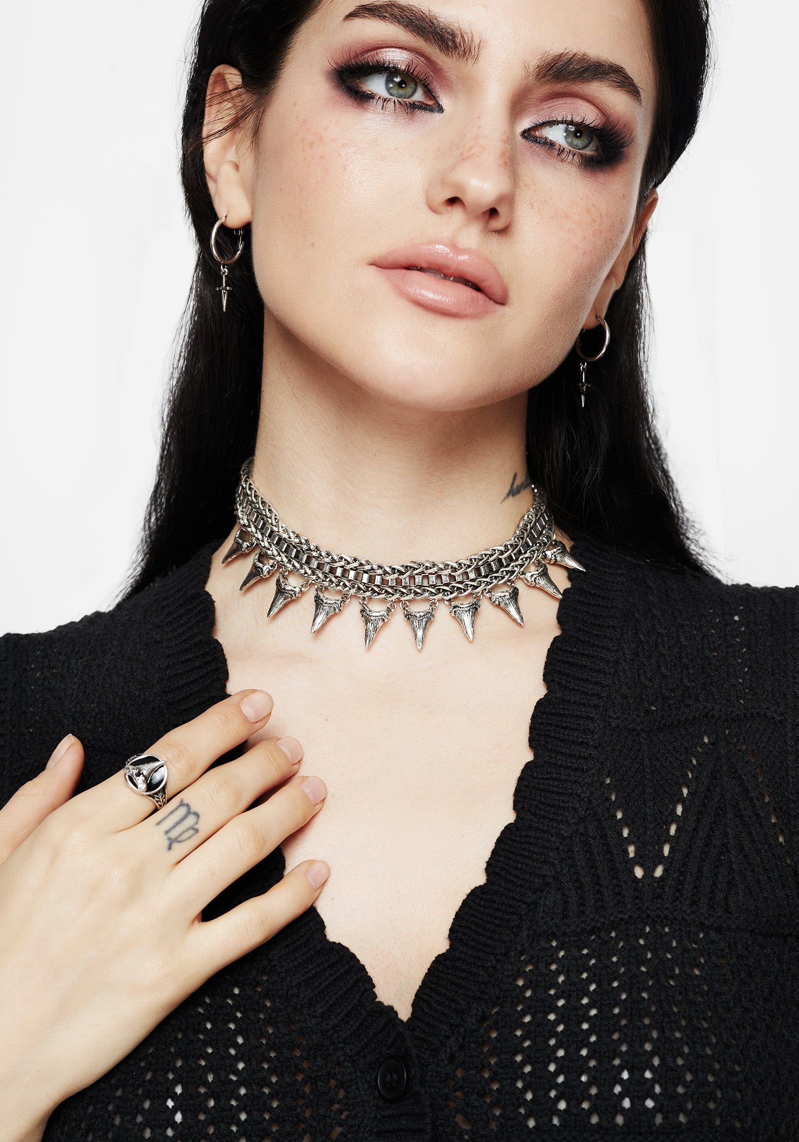 Silver Shark Tooth Choker Necklace | Adjustable Chain with Lobster Clasp