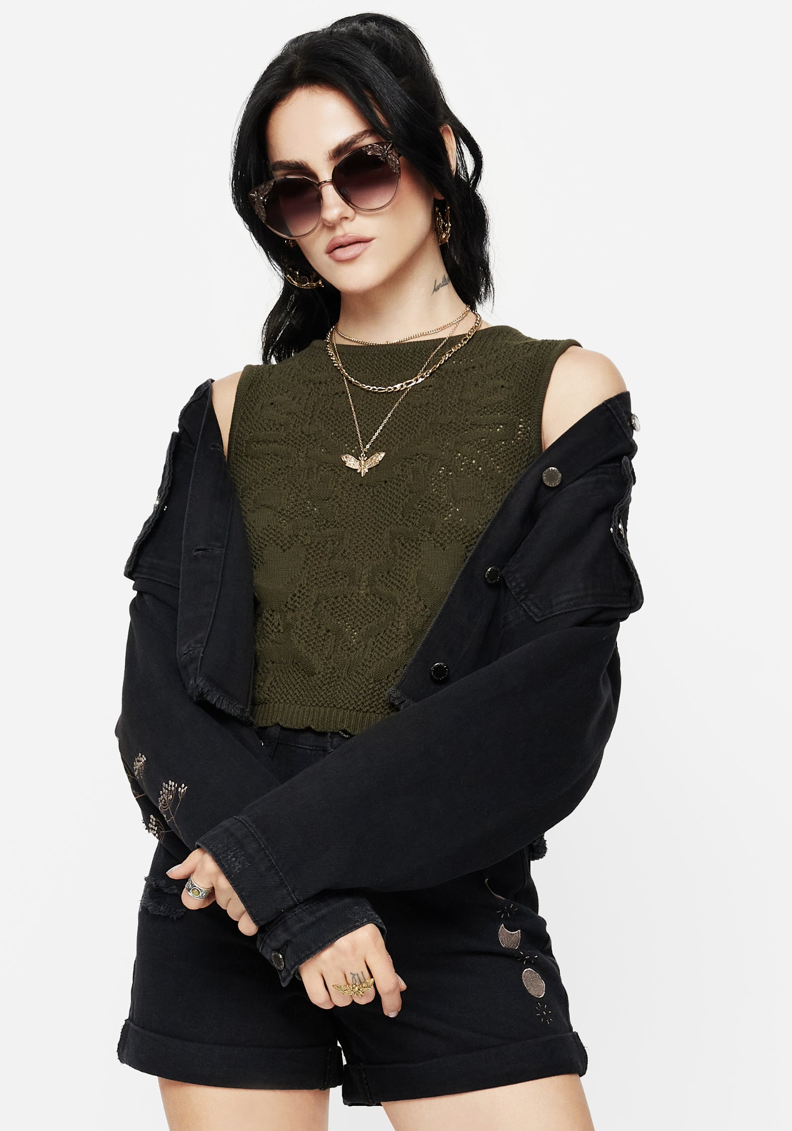 Green Jacquard Knit Crop Top | Sleeveless & Scalloped Hem