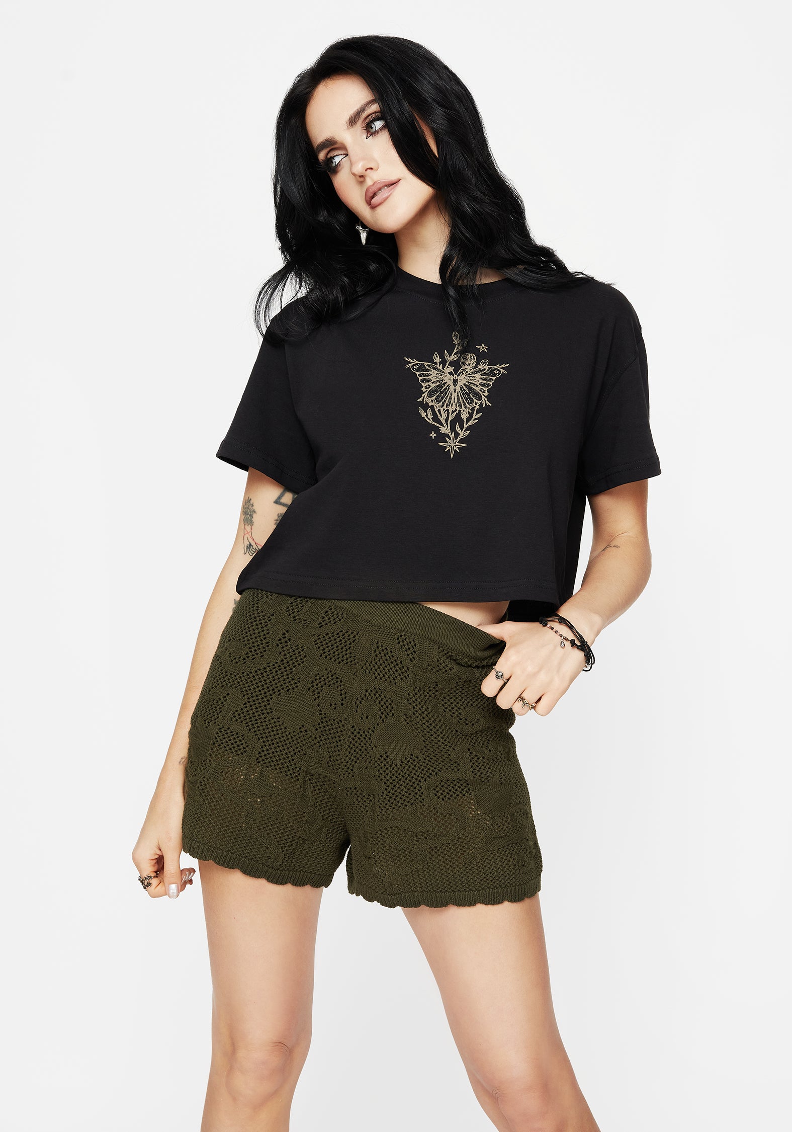 High Waisted Jacquard Knit Shorts | Scalloped Hem & Relaxed Fit