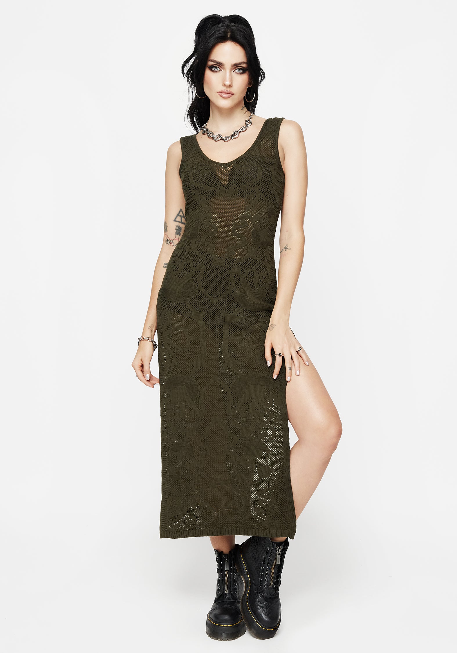 Green Jacquard Knit Cami Maxi Dress | Sleeveless V-Neck