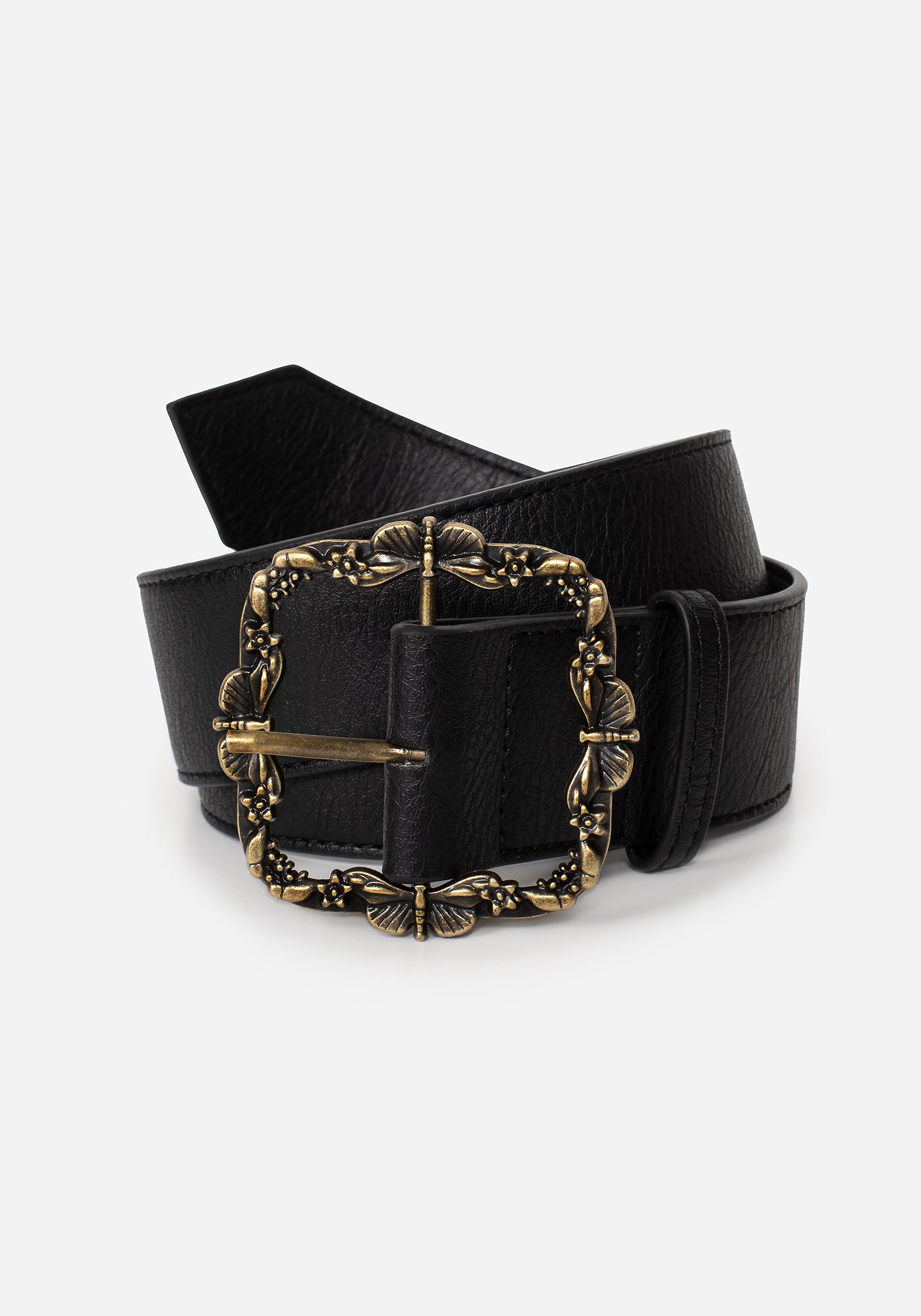 Faux Leather Belt with Floral Brass Buckle | Elder Buckle