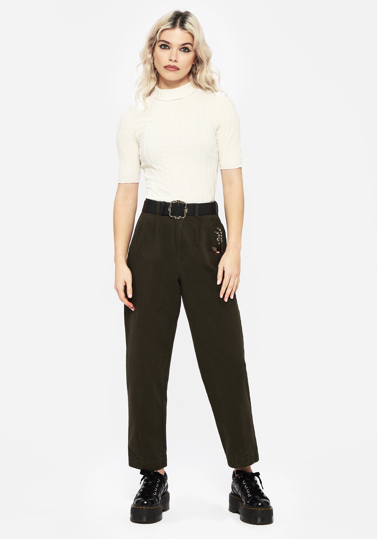 Faux Leather Belt with Floral Brass Buckle | Elder Buckle