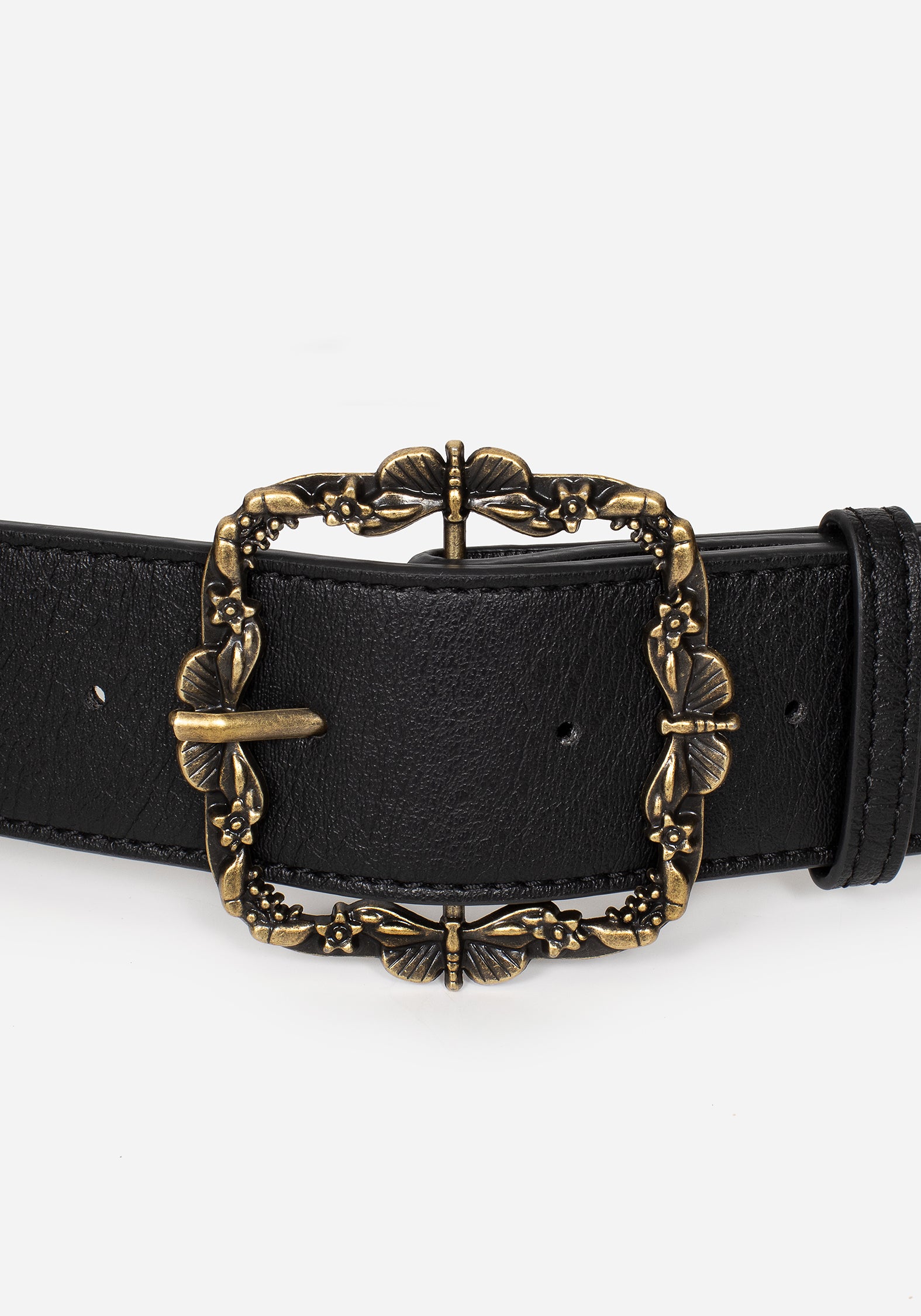 Faux Leather Belt with Floral Brass Buckle | Elder Buckle