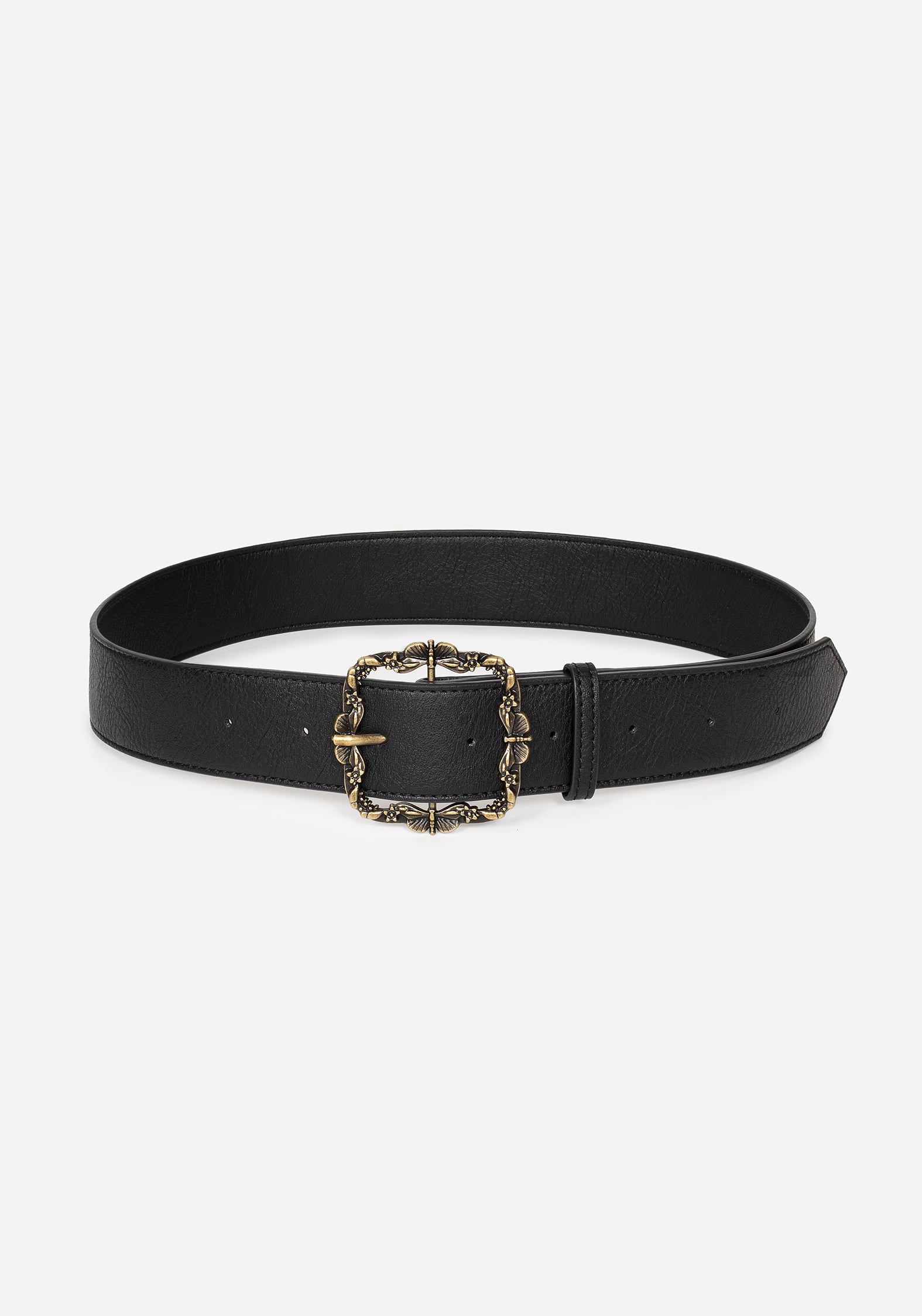 Faux Leather Belt with Floral Brass Buckle | Elder Buckle