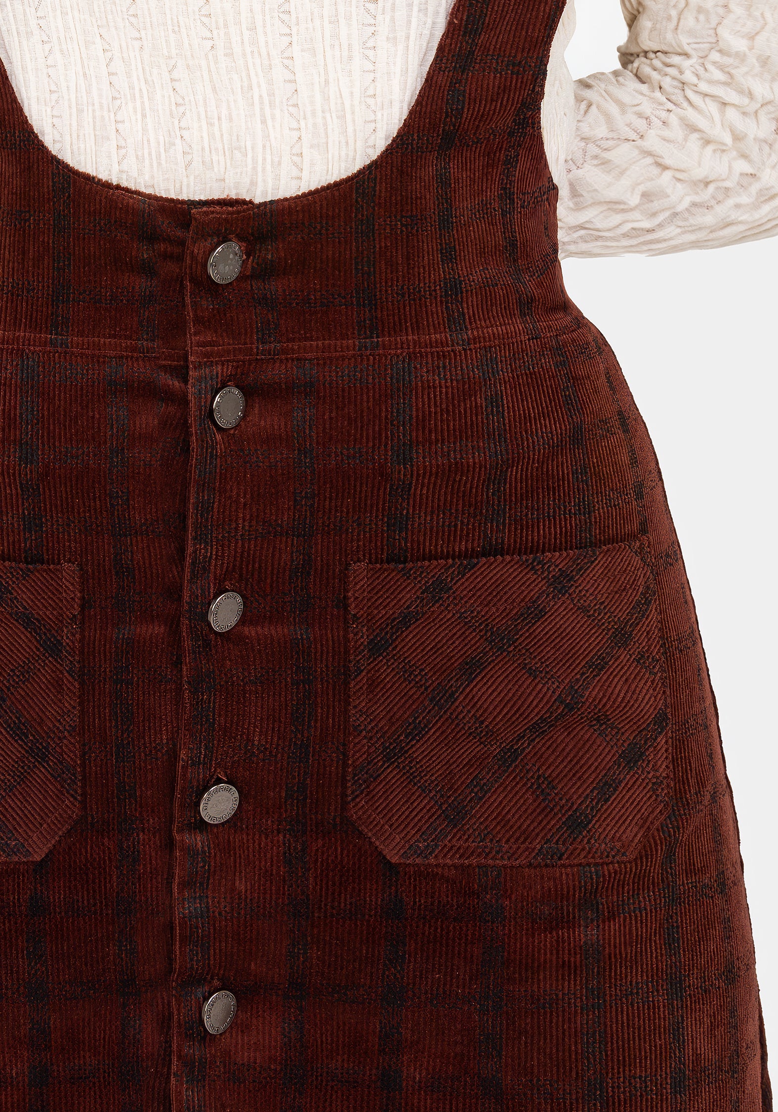 Orange Checked Cord Mini Pinafore Skirt with Suspenders & Pockets