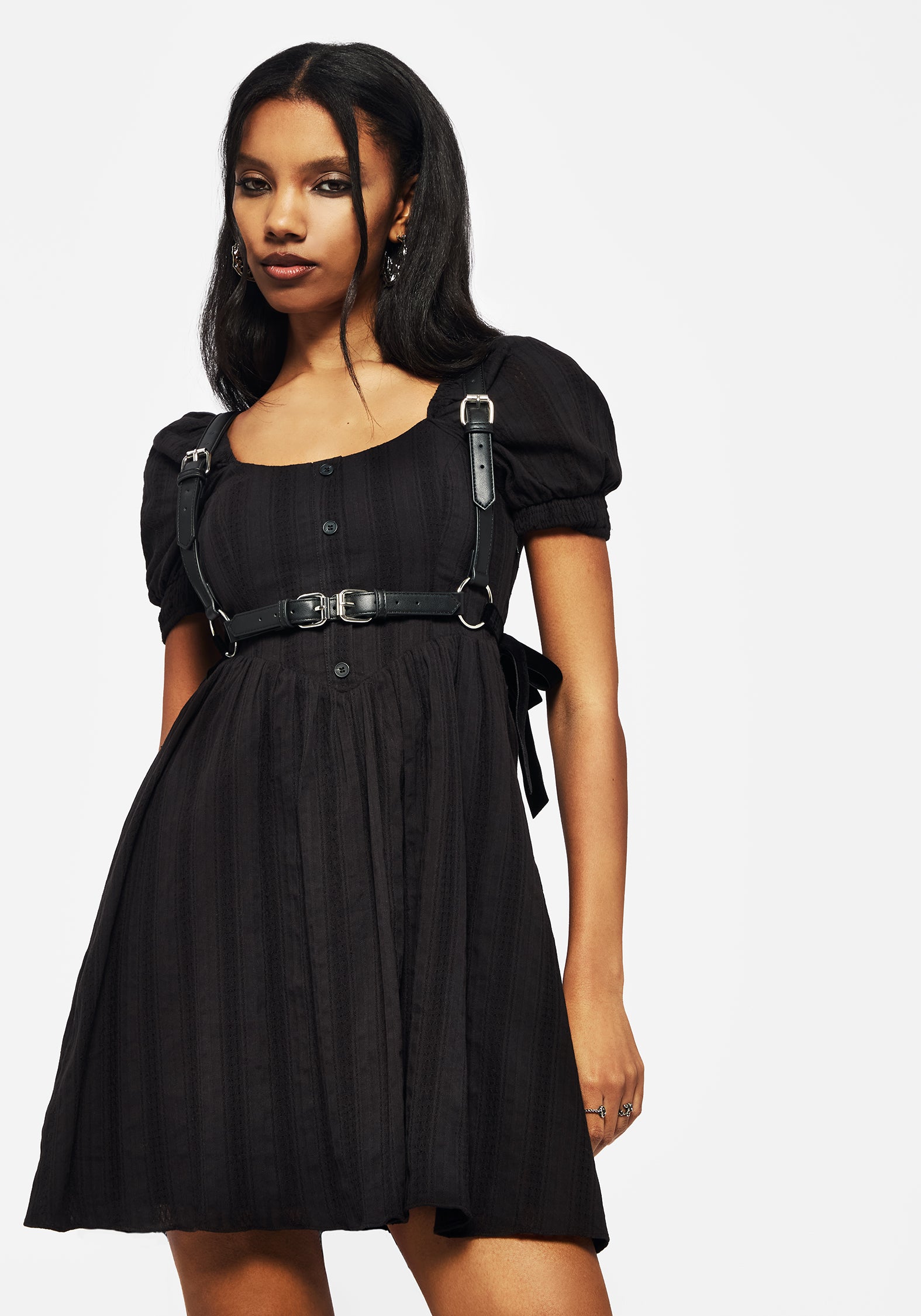 Faux Leather Side Tie Harness with Silver Hardware | Carmilla