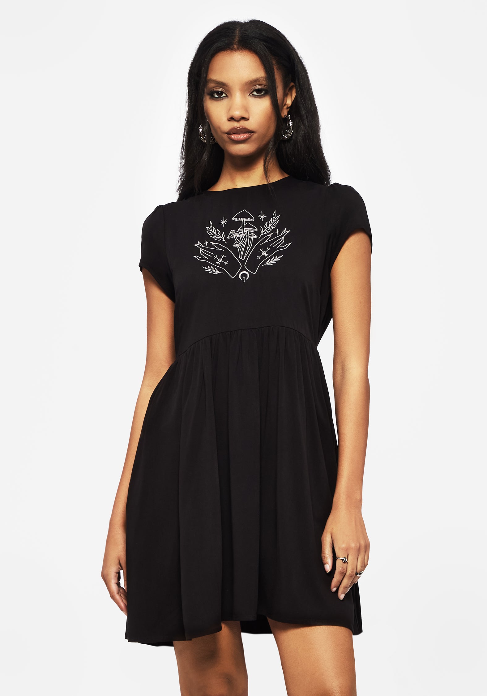 Floral Embroidered Mini Skater Dress with Pockets | Mystify