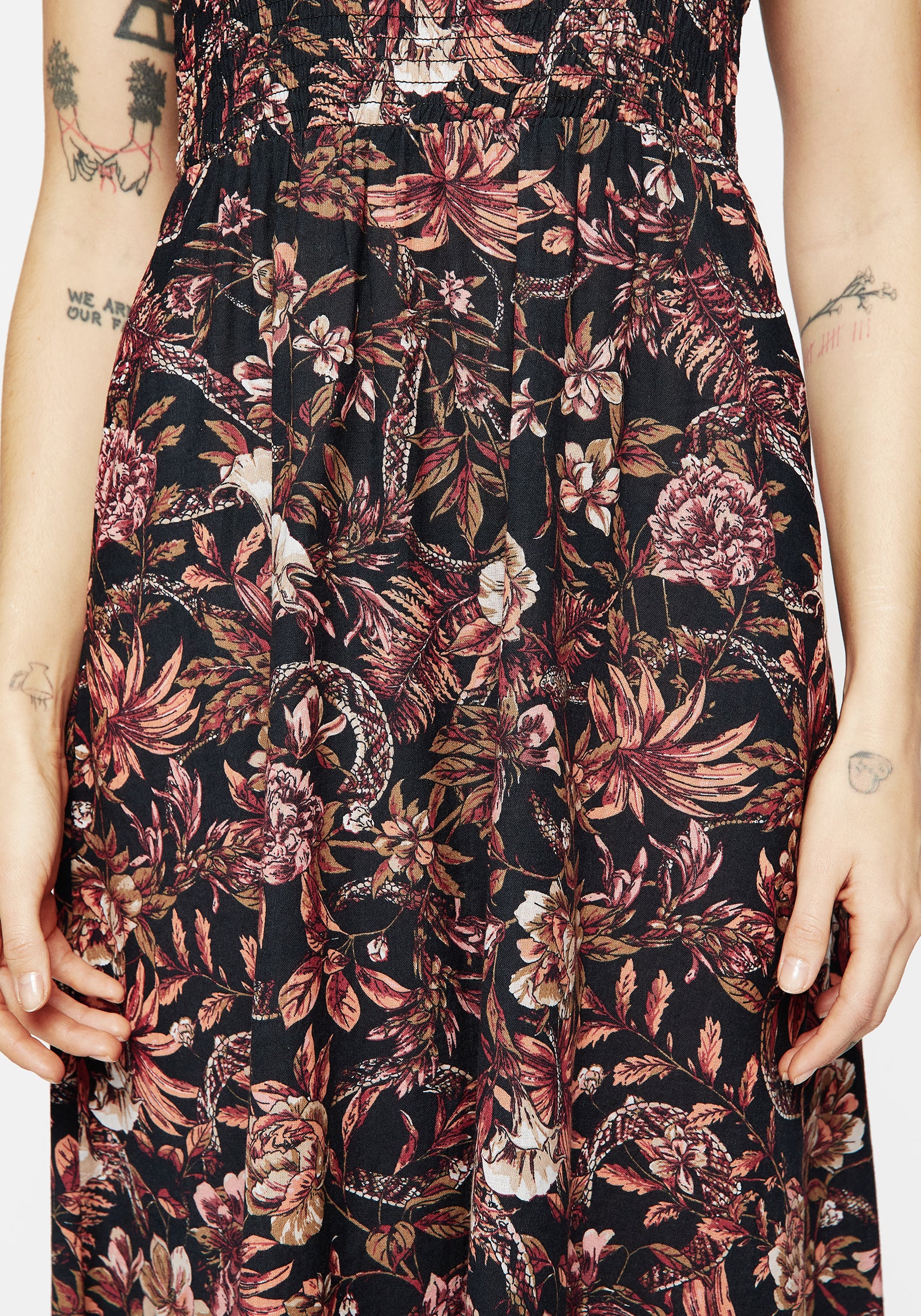 Floral Snake Print Cotton Midaxi Dress | Bashe