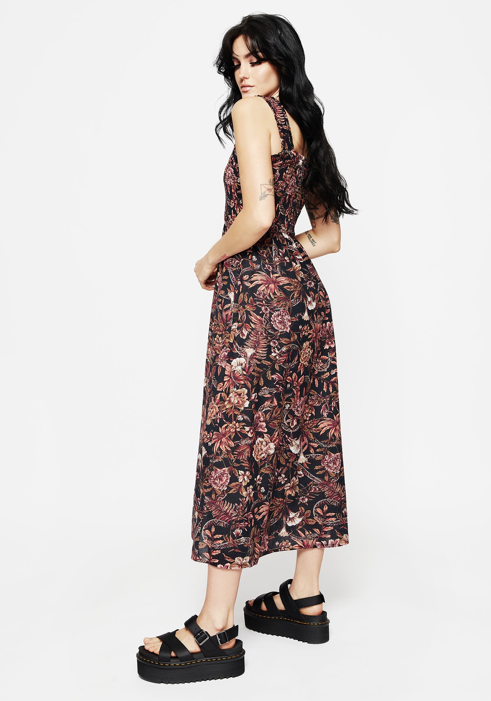 Floral Snake Print Cotton Midaxi Dress | Bashe