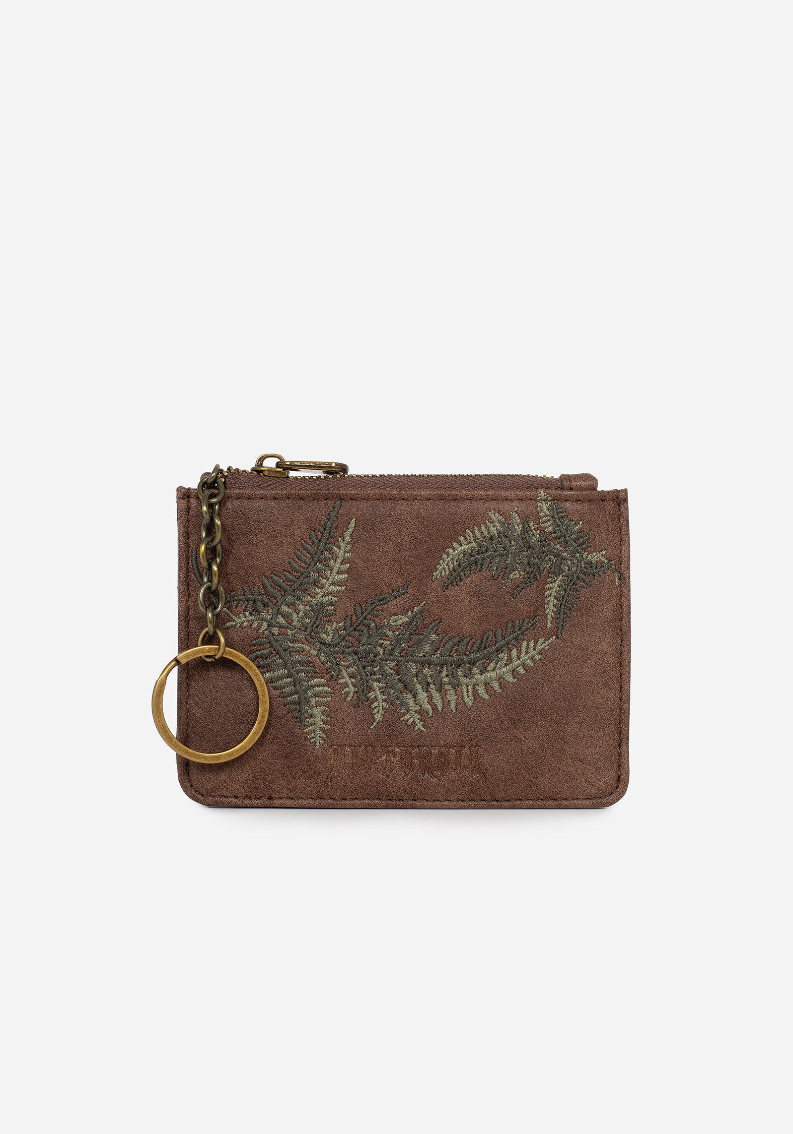 Fern Print Card Holder with Zip Fastening & O-Ring | Brown & Green