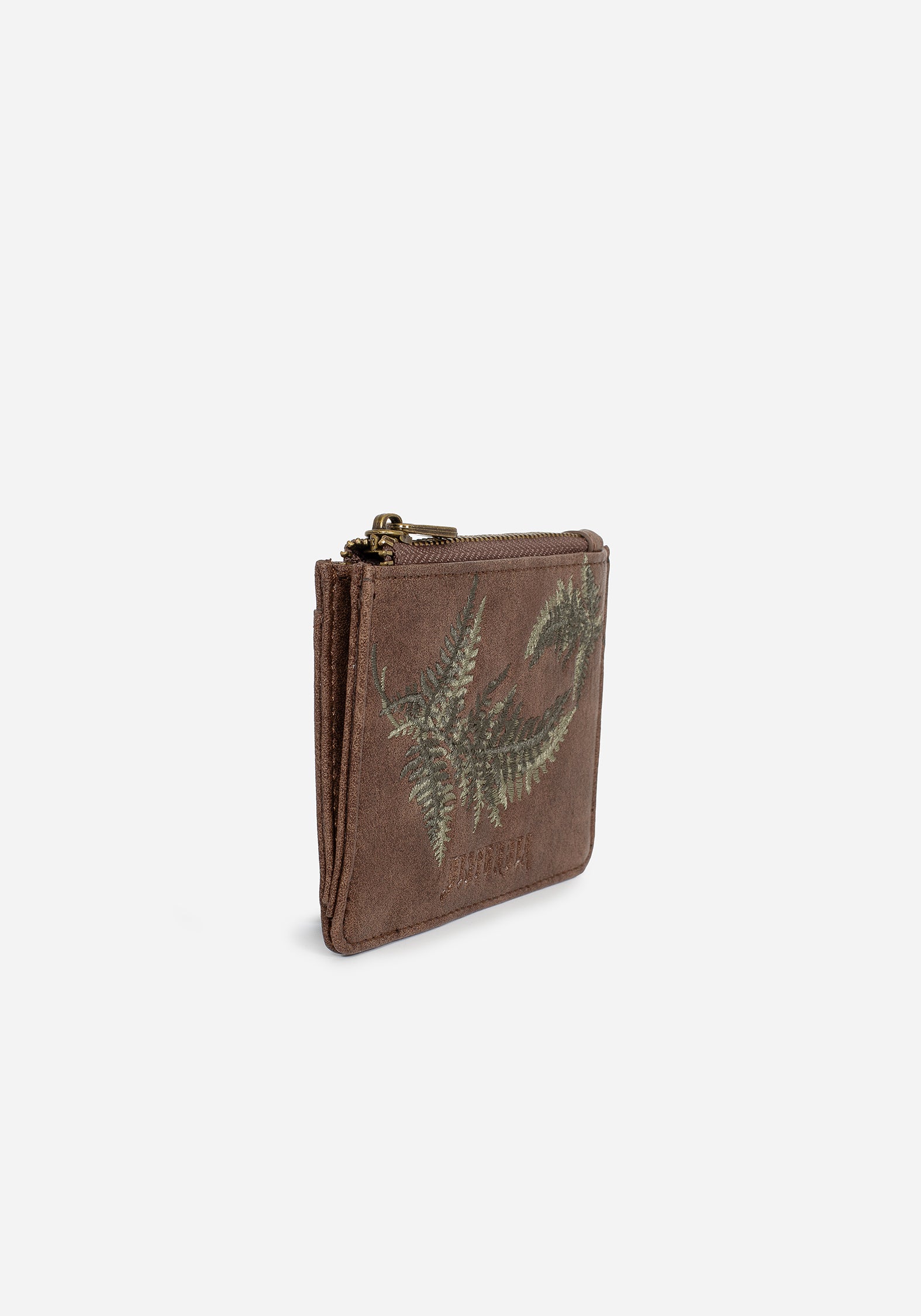 Fern Print Card Holder with Zip Fastening & O-Ring | Brown & Green
