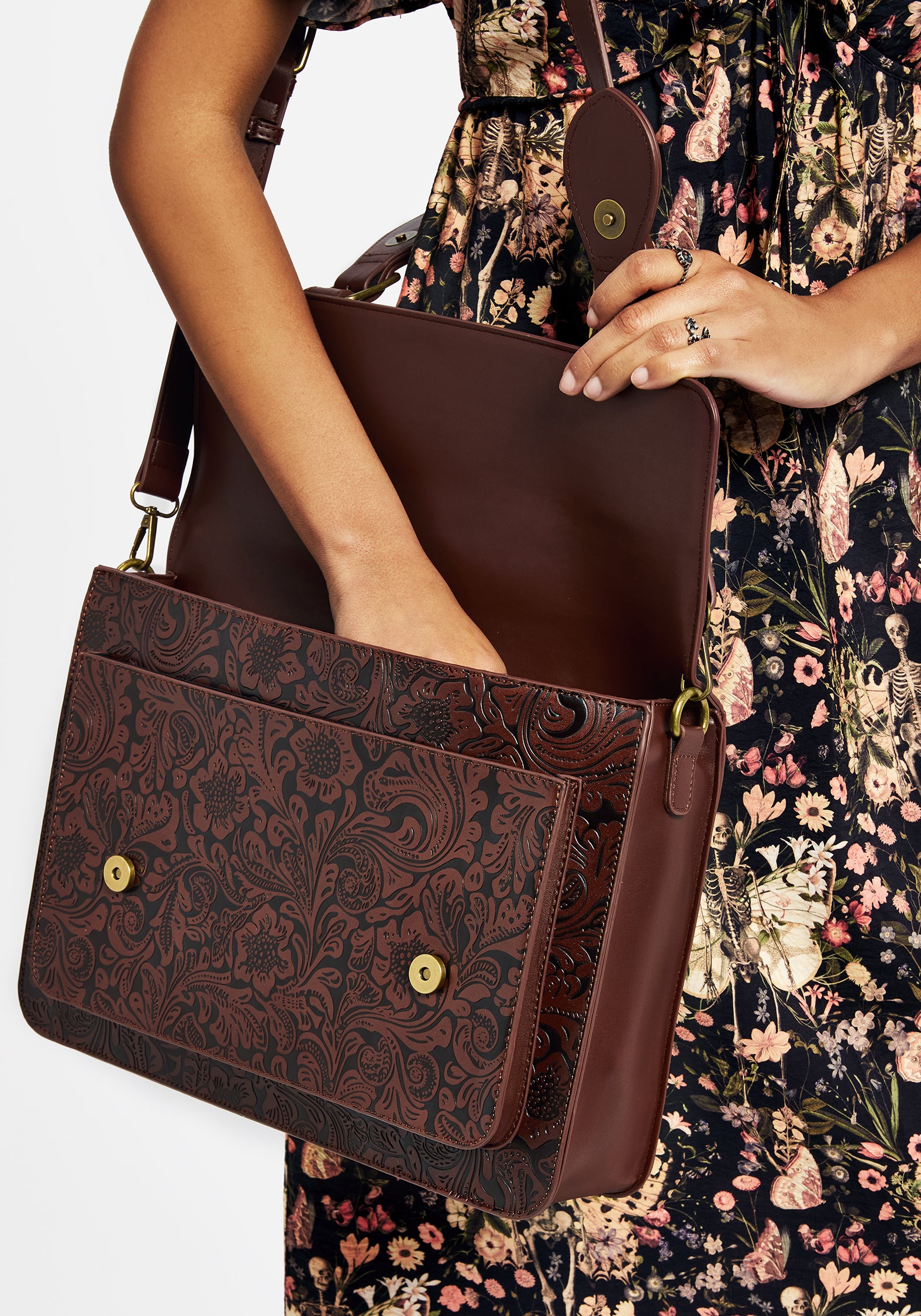 Floral Debossed Mini Crossbody Bag with Adjustable Strap | Sunder