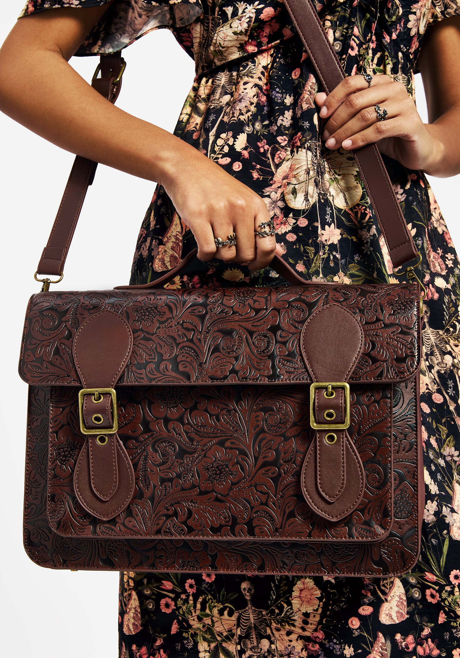 Floral Debossed Mini Crossbody Bag with Adjustable Strap | Sunder