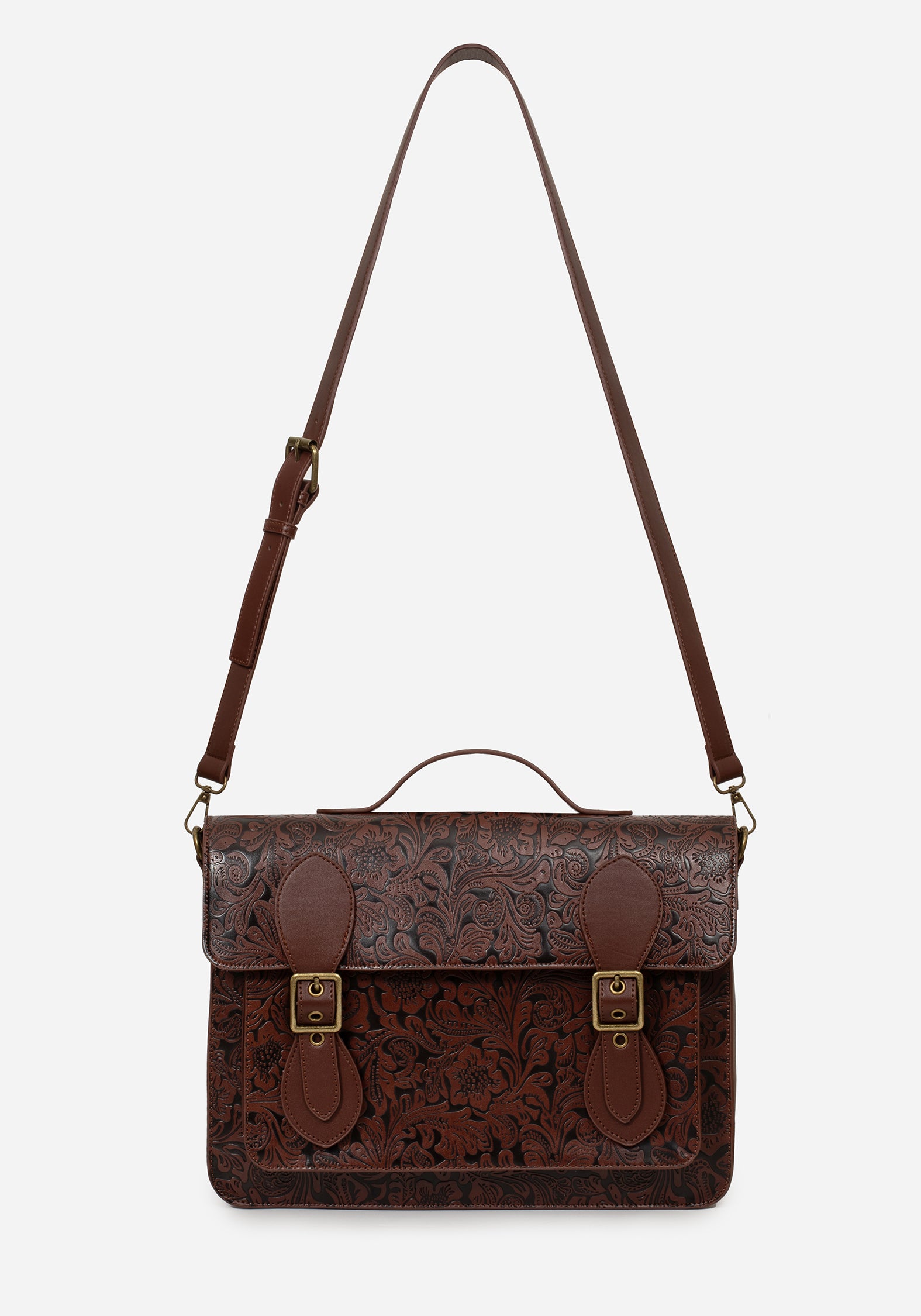 Floral Debossed Mini Crossbody Bag with Adjustable Strap | Sunder