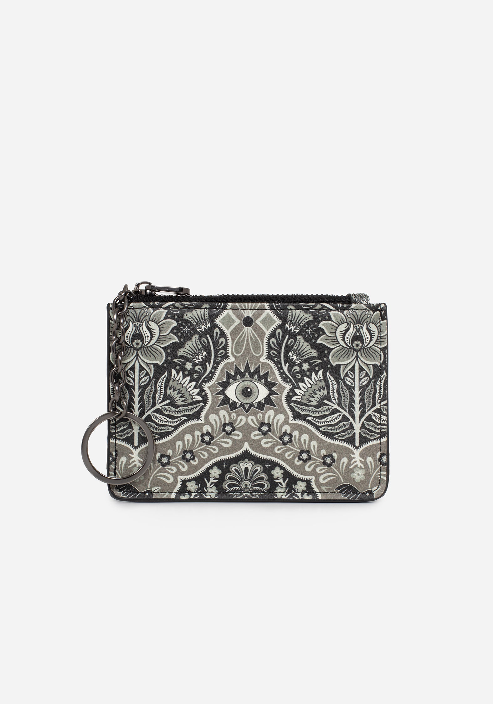 Floral Damask Print Card Holder with Zip Fastening & O-Ring | Oculomancy