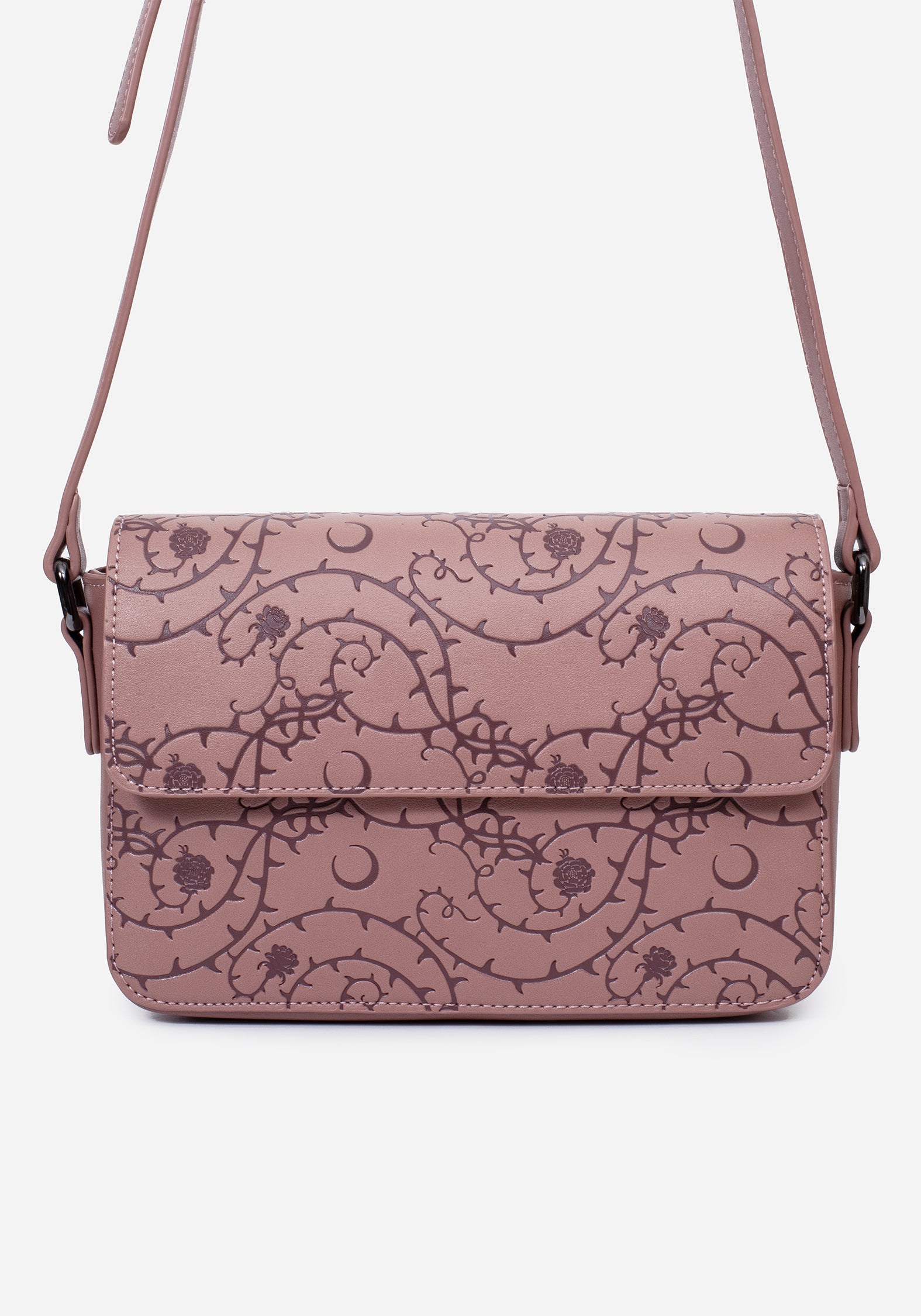 Floral Debossed Crossbody Bag with Adjustable Strap | Rosethorn