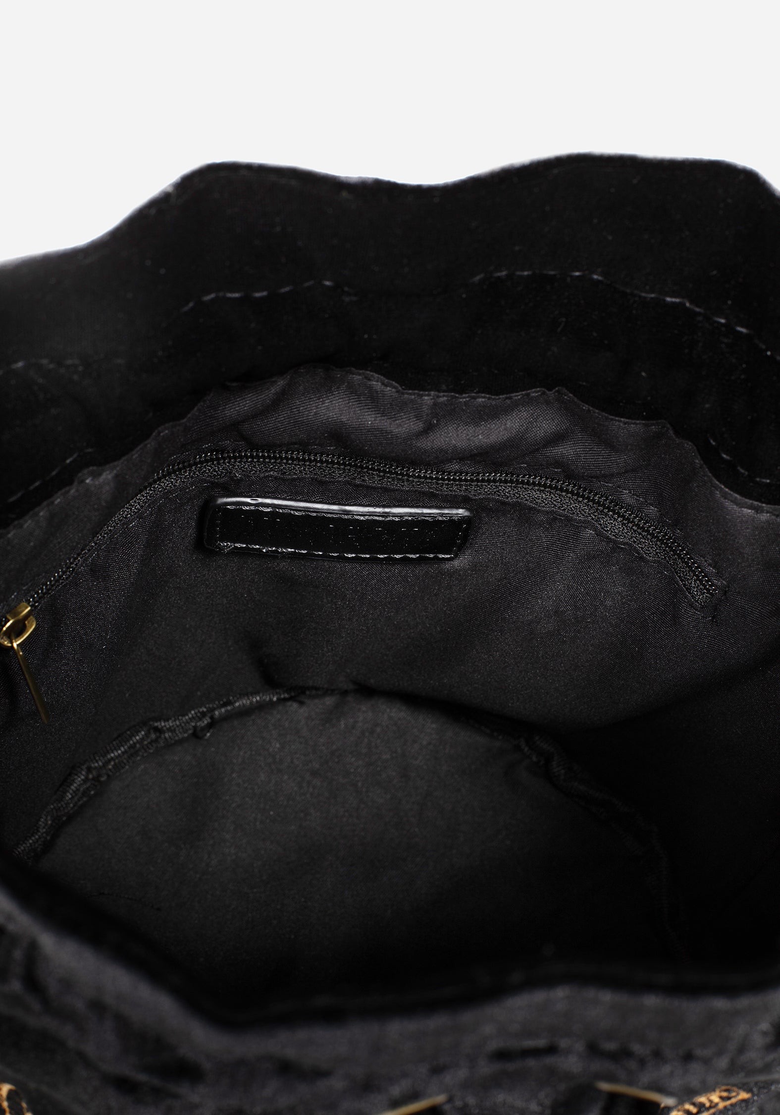 Black Velour Butterfly Embroidered Bucket Bag with Drawstring | Instar