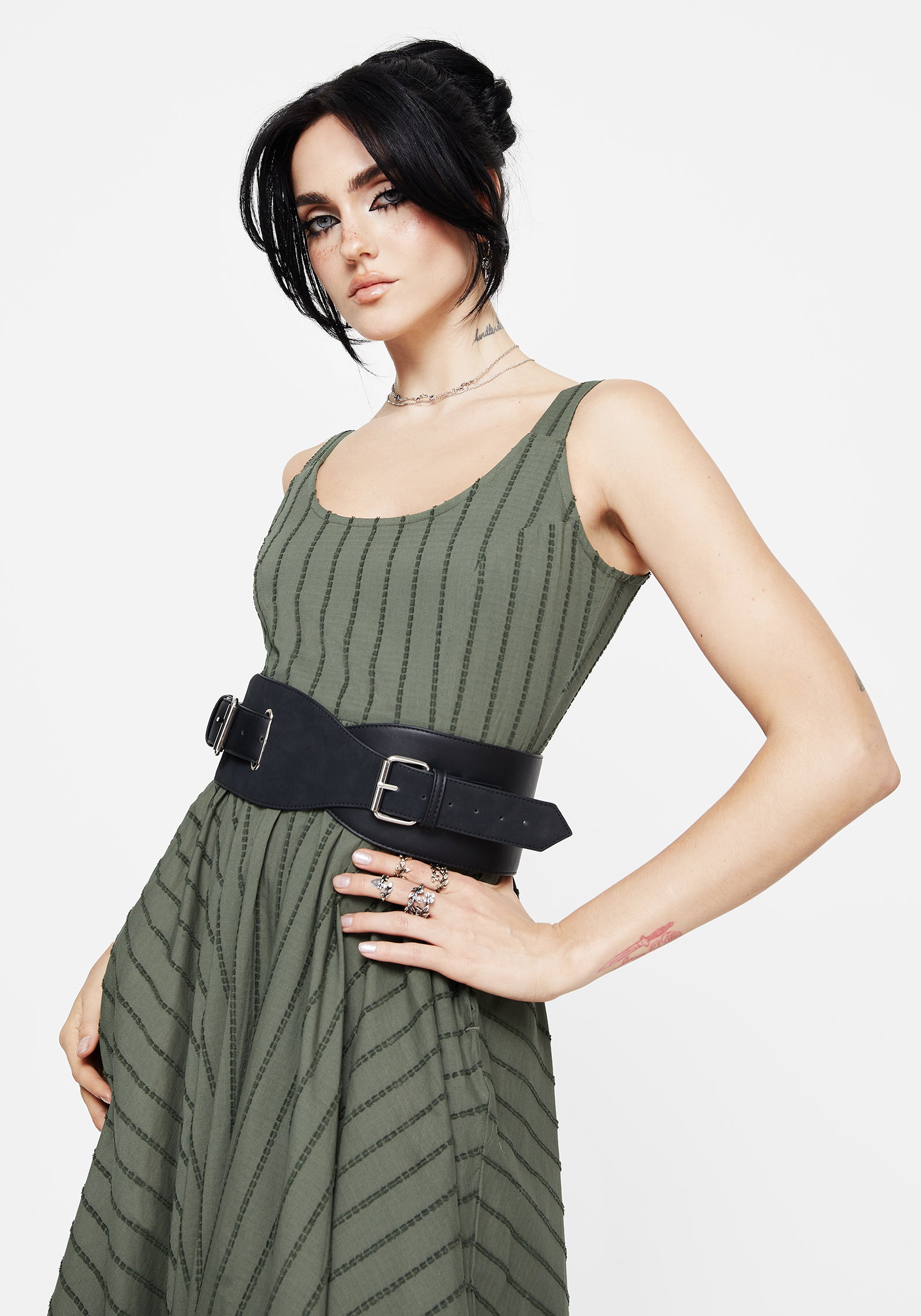 Faux Suede Leather Waist Belt with Silver Buckle | Nyx