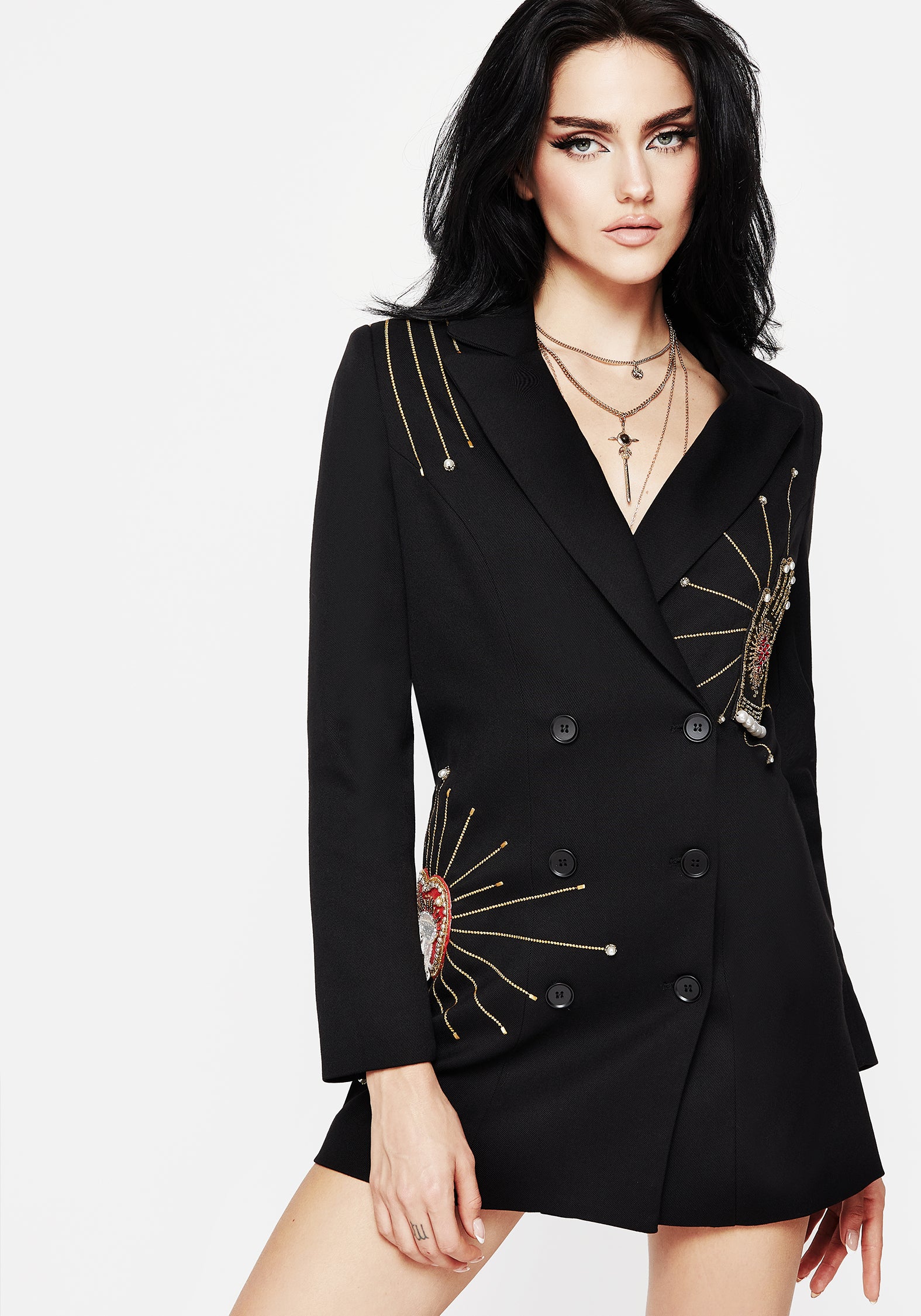 Hand Embroidered Blazer Dress with Applique Details | Ingrid